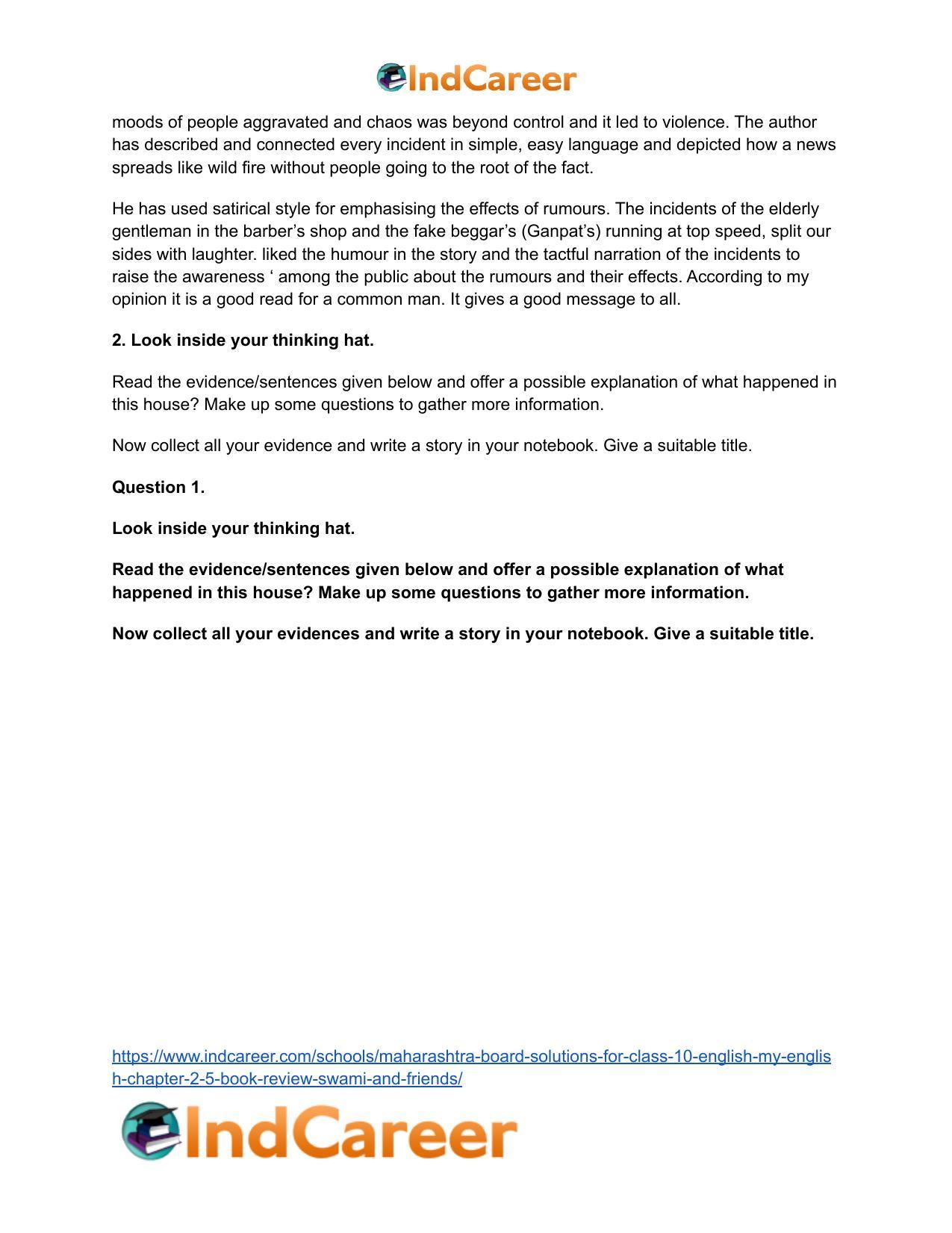 Maharashtra Board Solutions for Class 10- English (My English): Chapter 2.5- Book Review – Swami and Friends - Page 7