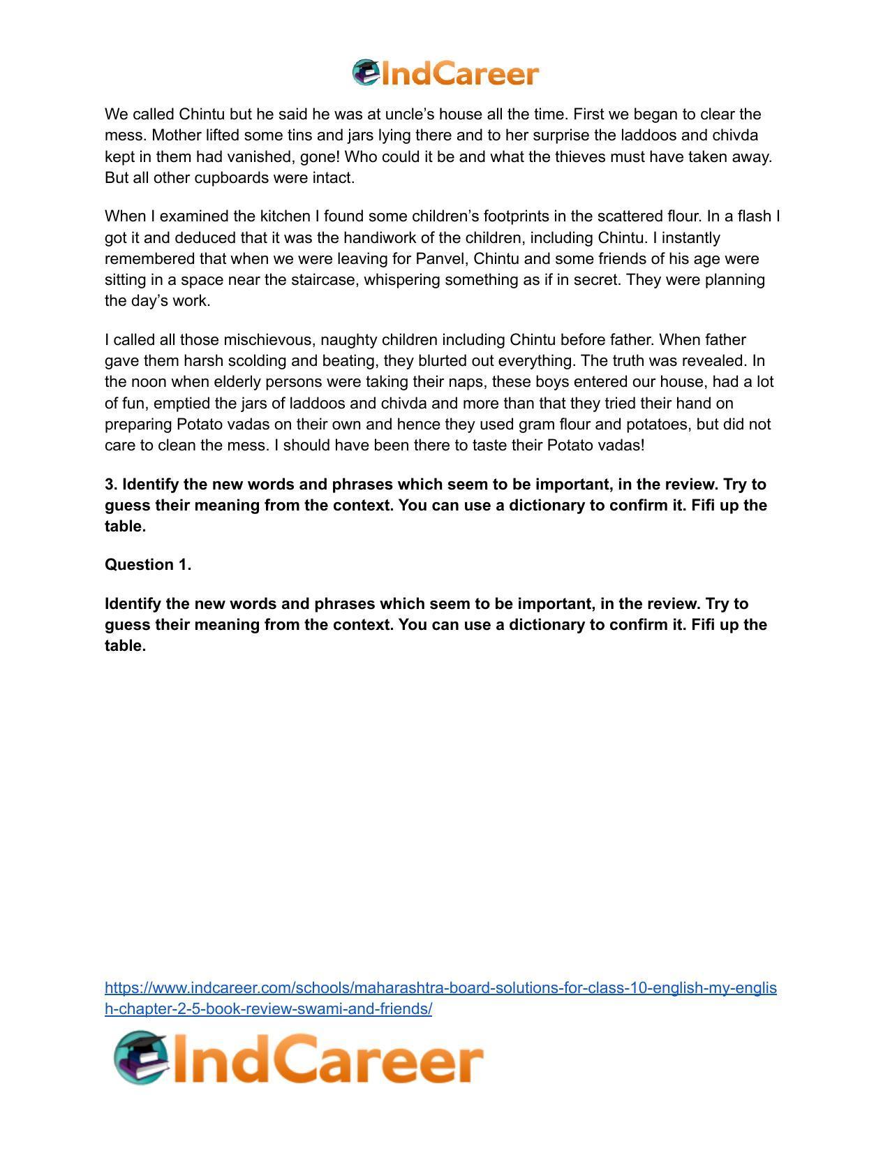 Maharashtra Board Solutions for Class 10- English (My English): Chapter 2.5- Book Review – Swami and Friends - Page 10