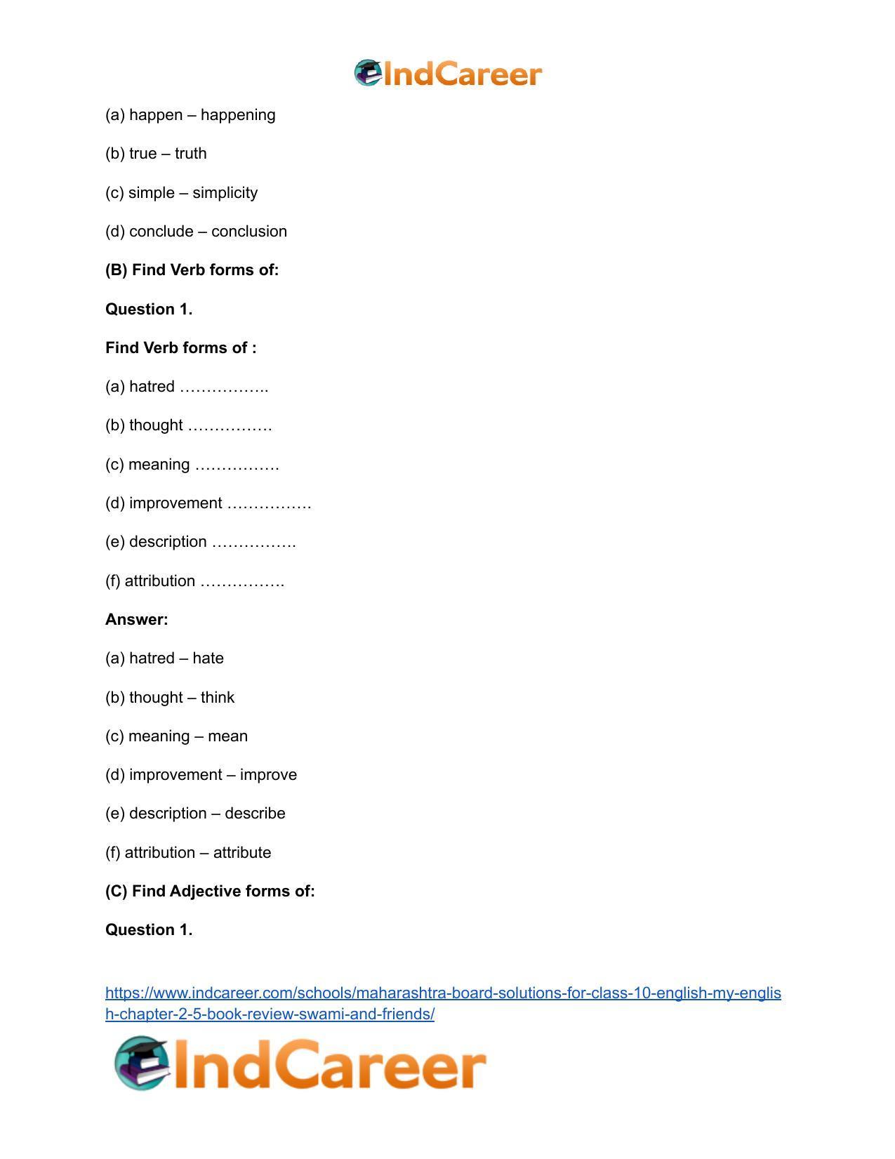 Maharashtra Board Solutions for Class 10- English (My English): Chapter 2.5- Book Review – Swami and Friends - Page 12