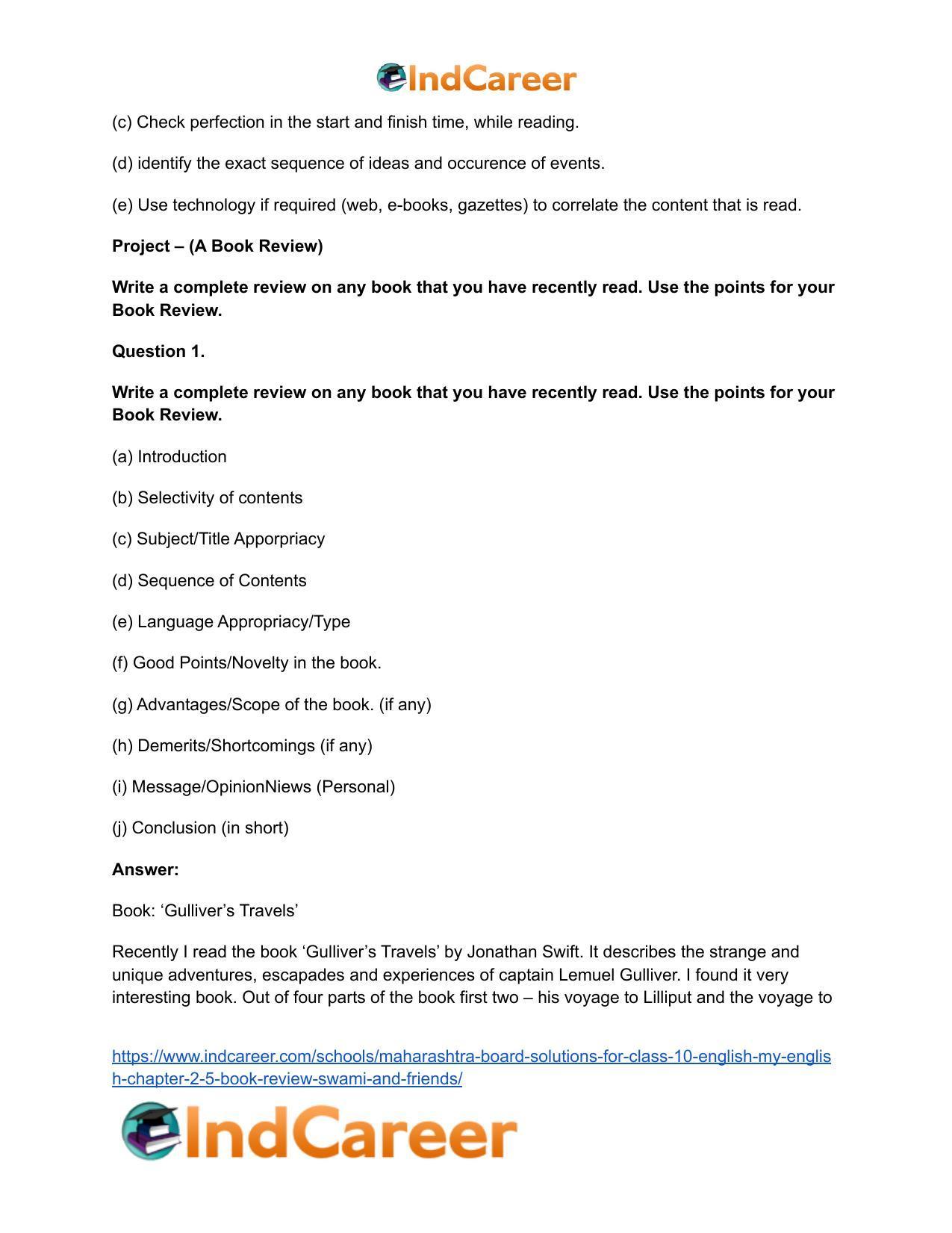 Maharashtra Board Solutions for Class 10- English (My English): Chapter 2.5- Book Review – Swami and Friends - Page 14