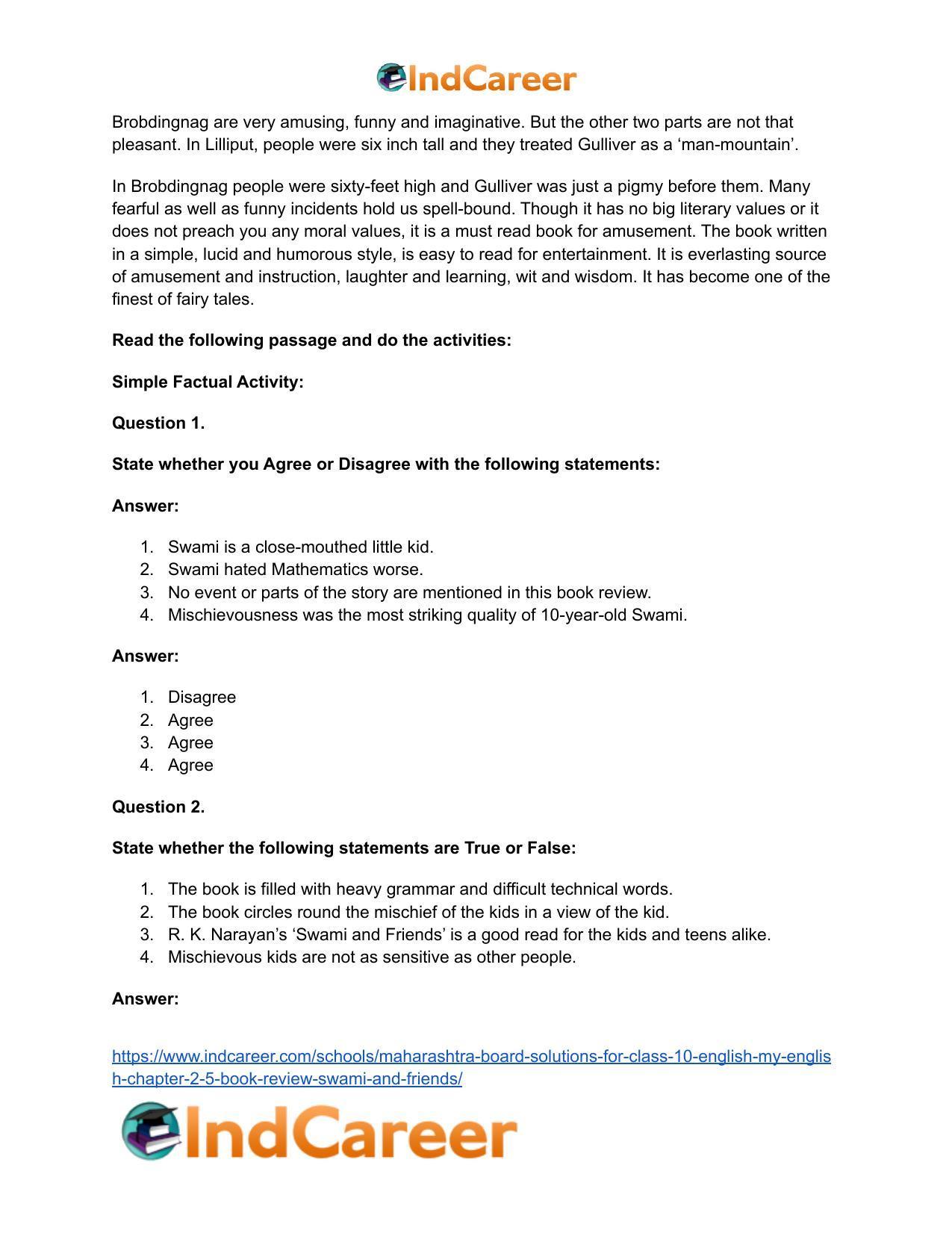 Maharashtra Board Solutions for Class 10- English (My English): Chapter 2.5- Book Review – Swami and Friends - Page 15