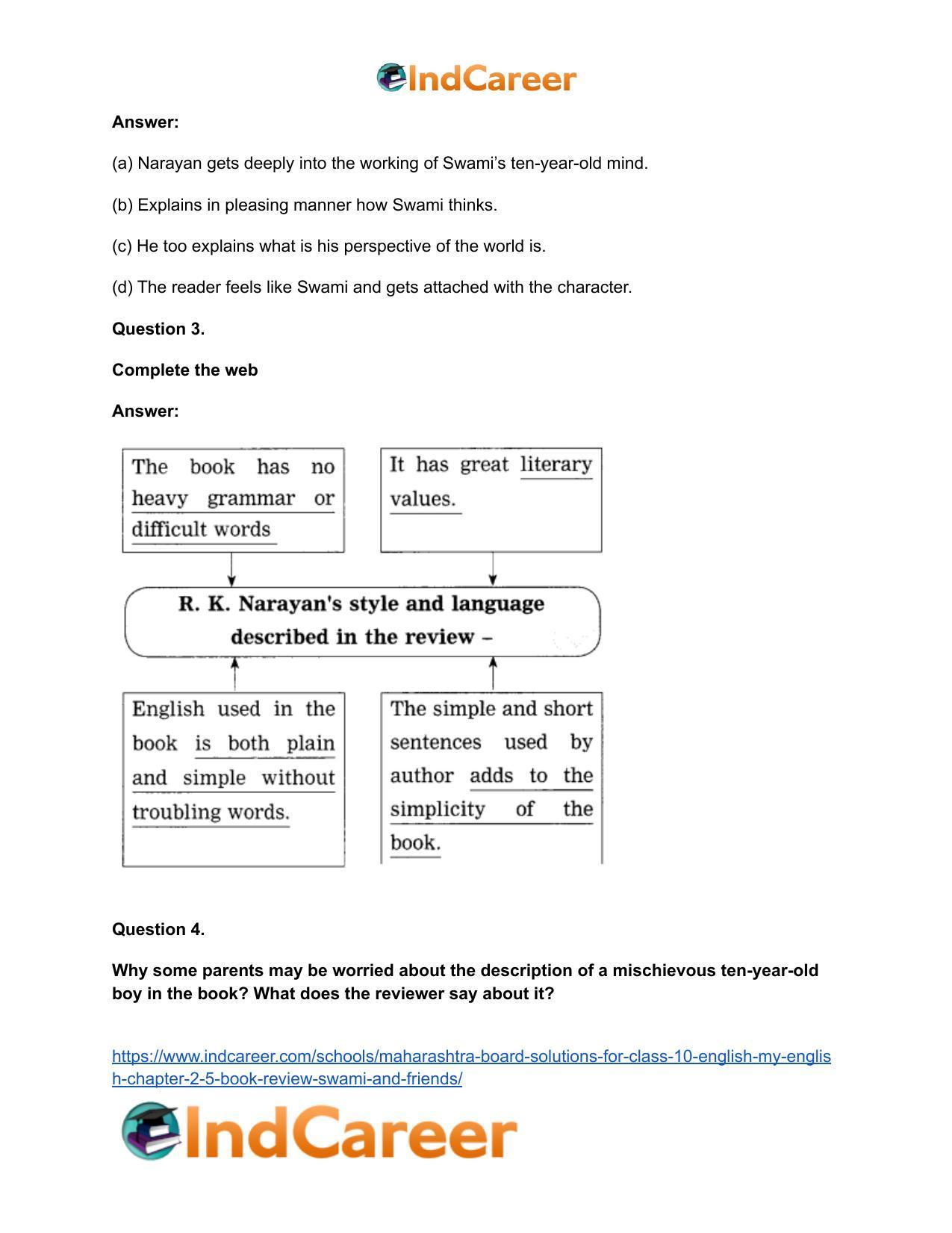 Maharashtra Board Solutions for Class 10- English (My English): Chapter 2.5- Book Review – Swami and Friends - Page 17