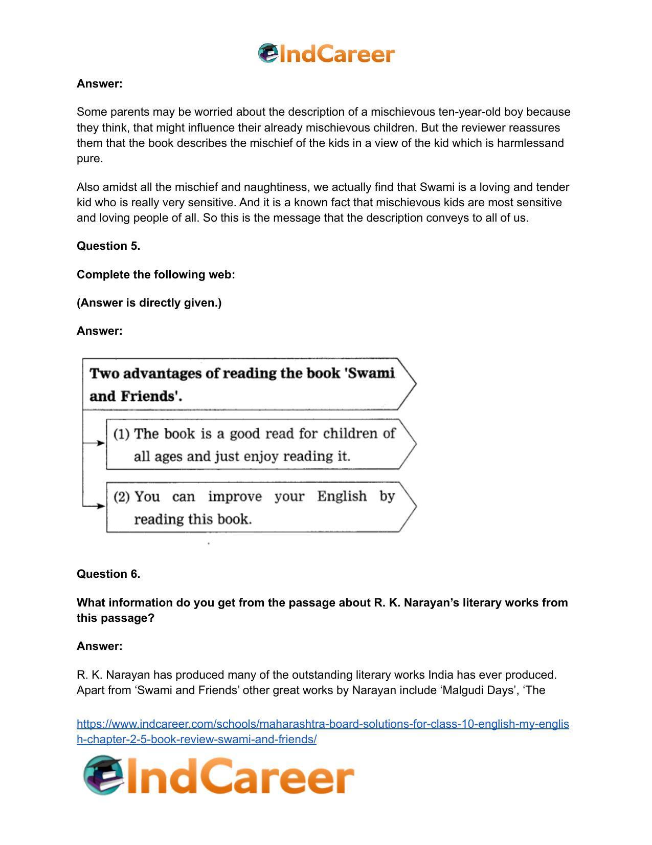 Maharashtra Board Solutions for Class 10- English (My English): Chapter 2.5- Book Review – Swami and Friends - Page 18