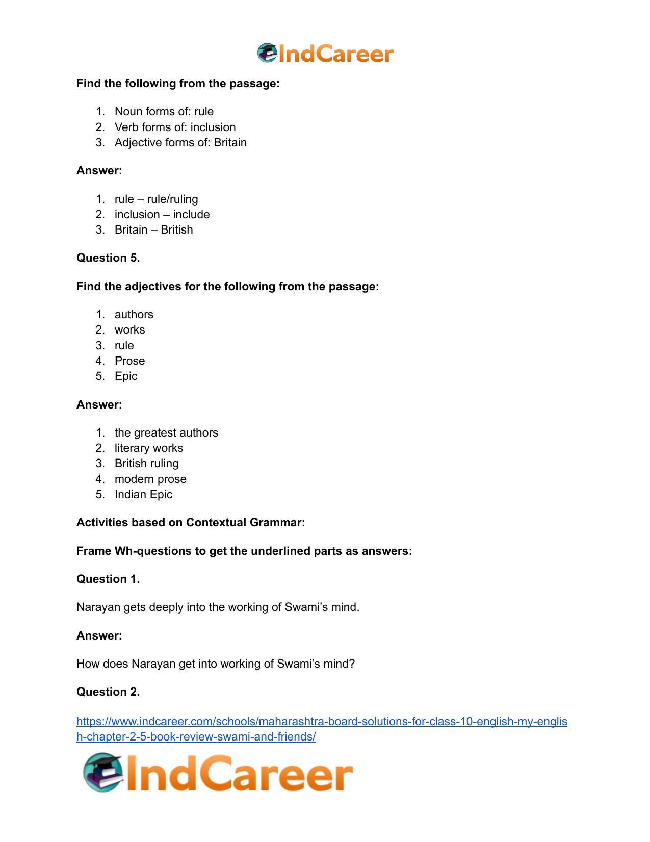 Maharashtra Board Solutions for Class 10- English (My English): Chapter 2.5- Book Review – Swami and Friends - Page 20