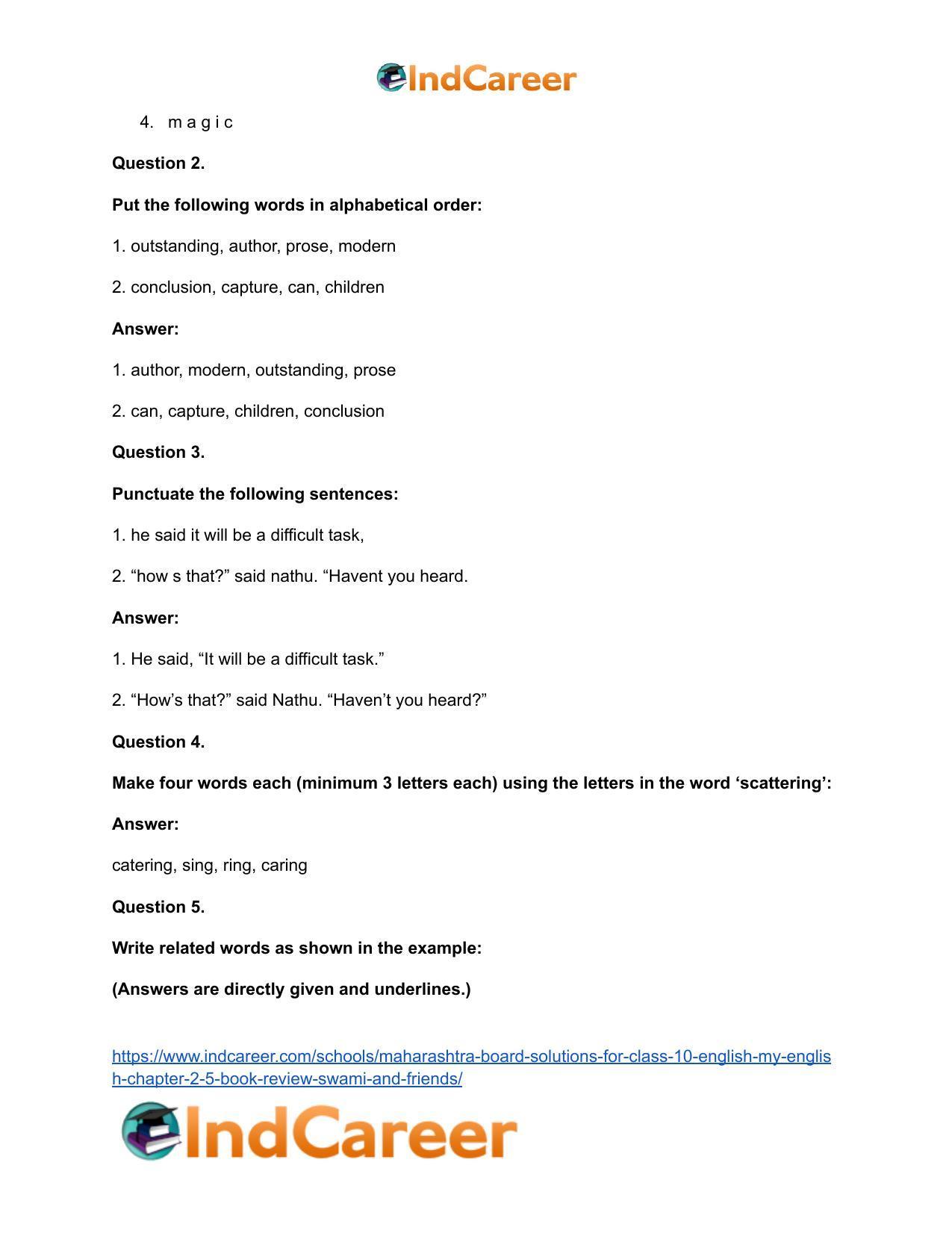 Maharashtra Board Solutions for Class 10- English (My English): Chapter 2.5- Book Review – Swami and Friends - Page 25