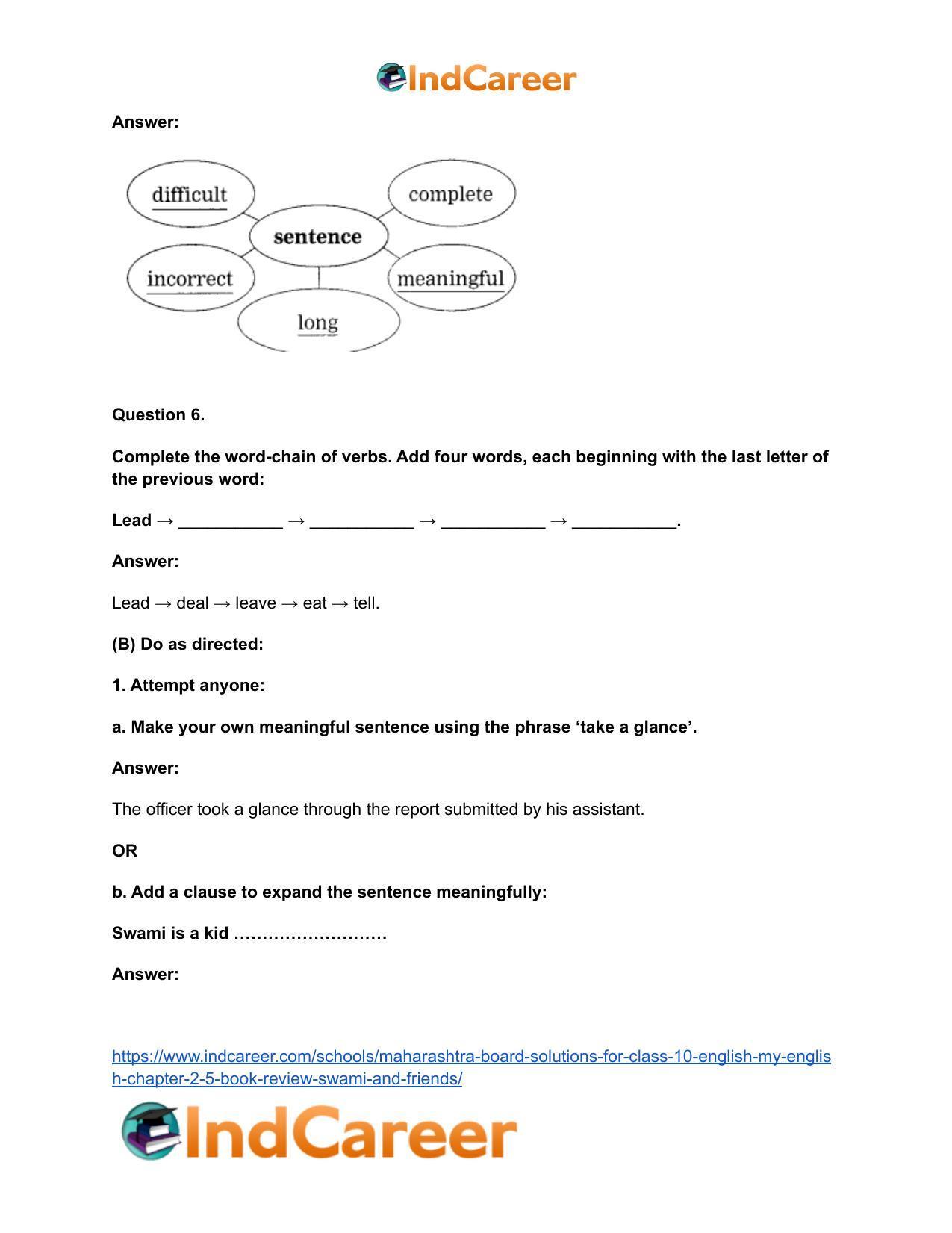 Maharashtra Board Solutions for Class 10- English (My English): Chapter 2.5- Book Review – Swami and Friends - Page 26