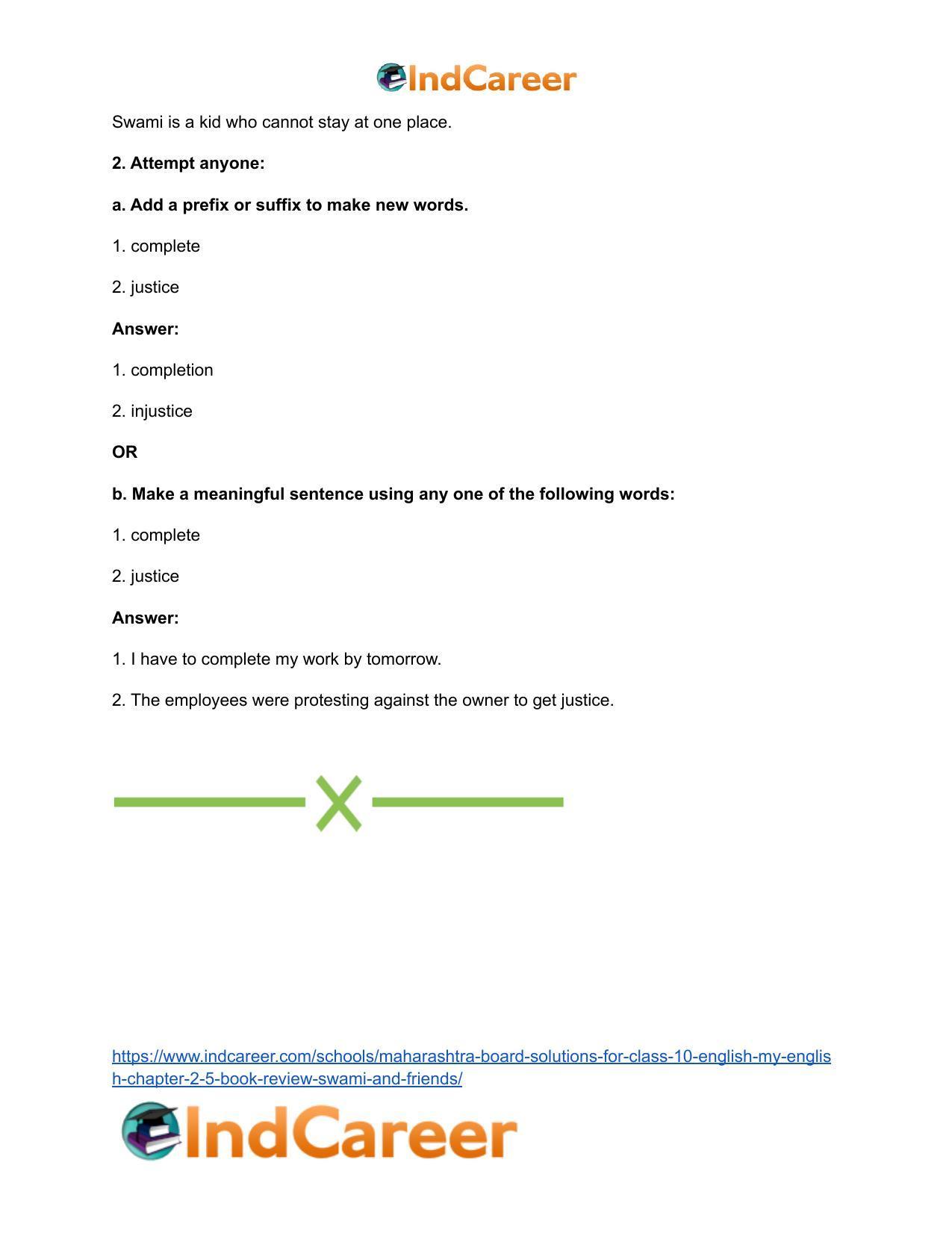 Maharashtra Board Solutions for Class 10- English (My English): Chapter 2.5- Book Review – Swami and Friends - Page 27