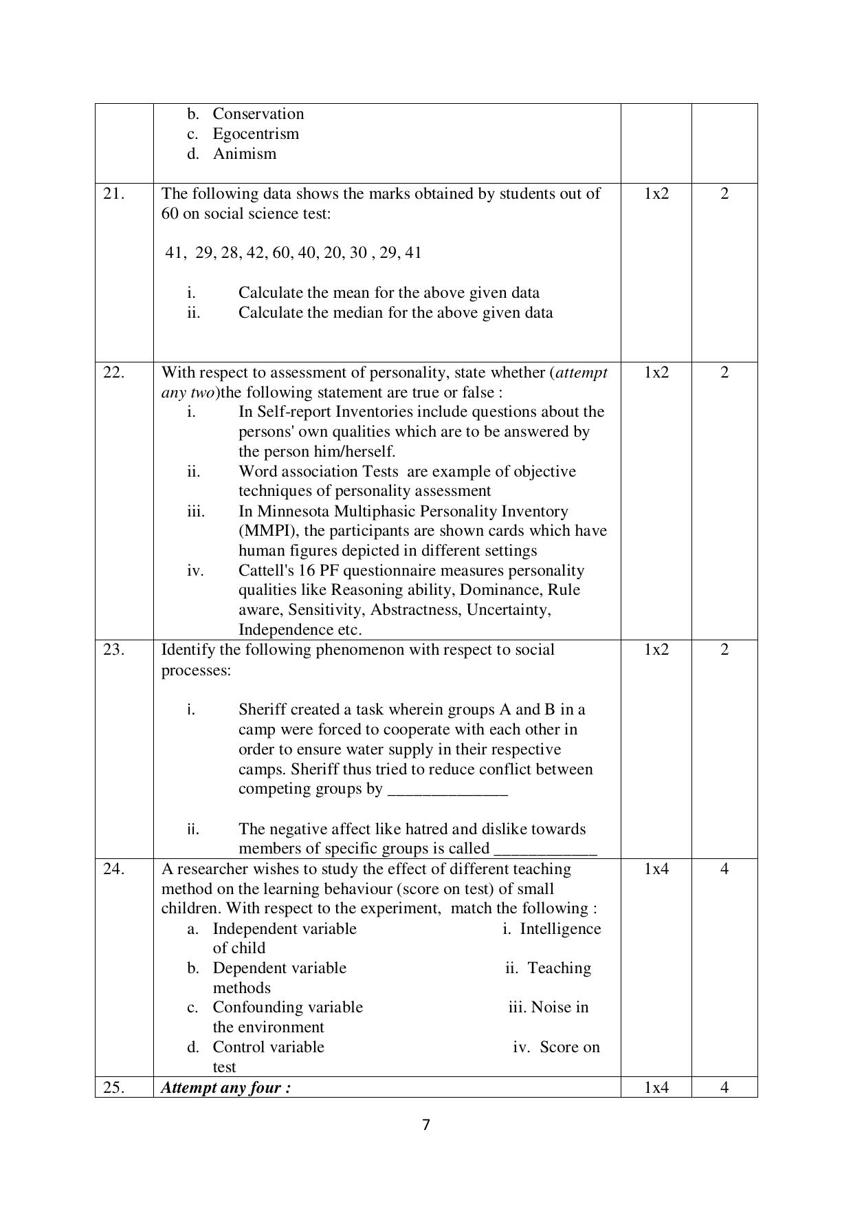 NIOS Class 12 Psychology (New) Sample Paper - Page 7