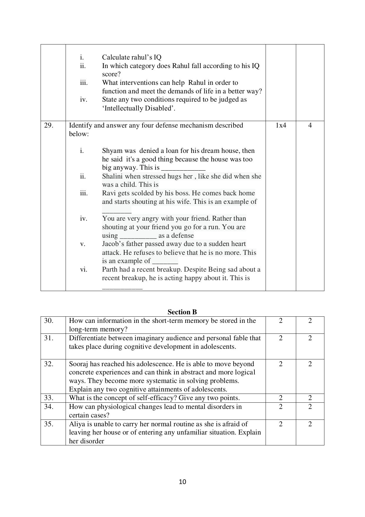 NIOS Class 12 Psychology (New) Sample Paper - Page 10