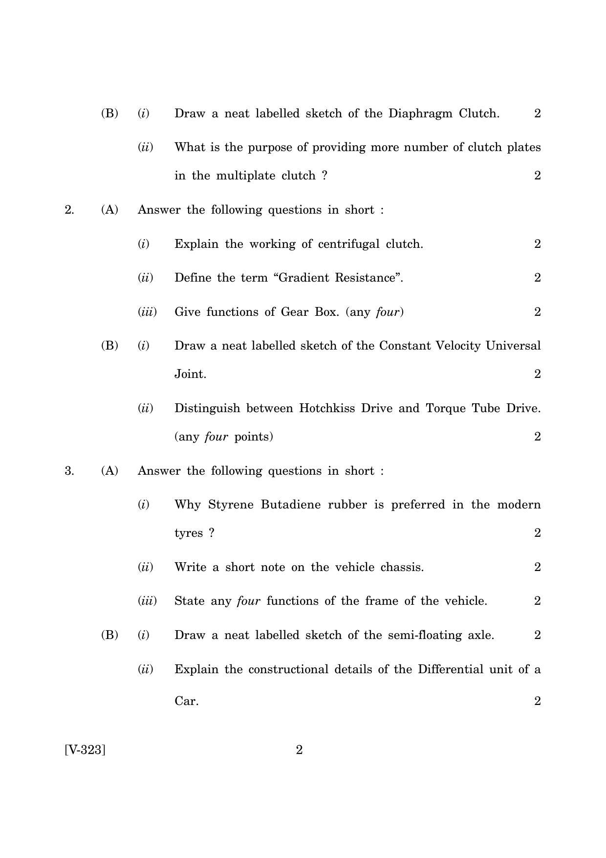 Goa Board Class 12 Auto - Transmission (June 2019) Question Paper - Page 2