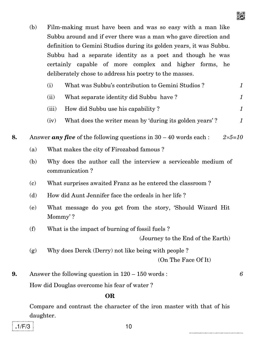 CBSE Class 12 1-C-3 English Core 2020 Compartment Question Paper - Page 10