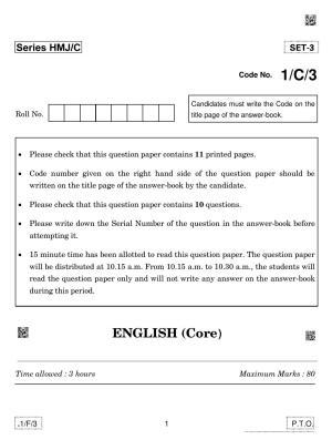 CBSE Class 12 1-C-3 English Core 2020 Compartment Question Paper