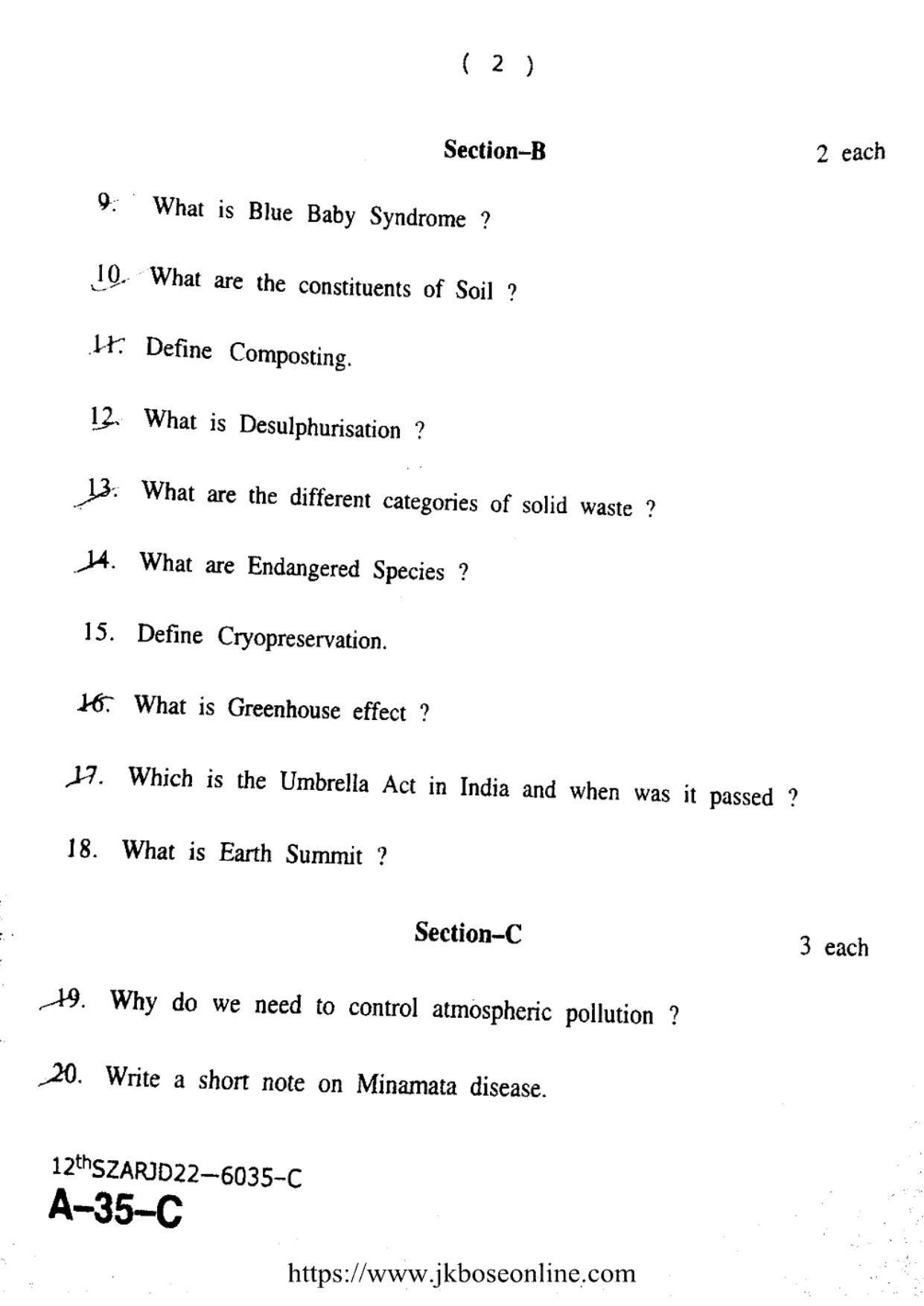JKBOSE Class 12 Environmental-Science 6035-C Question Papers 2022 - Page 2