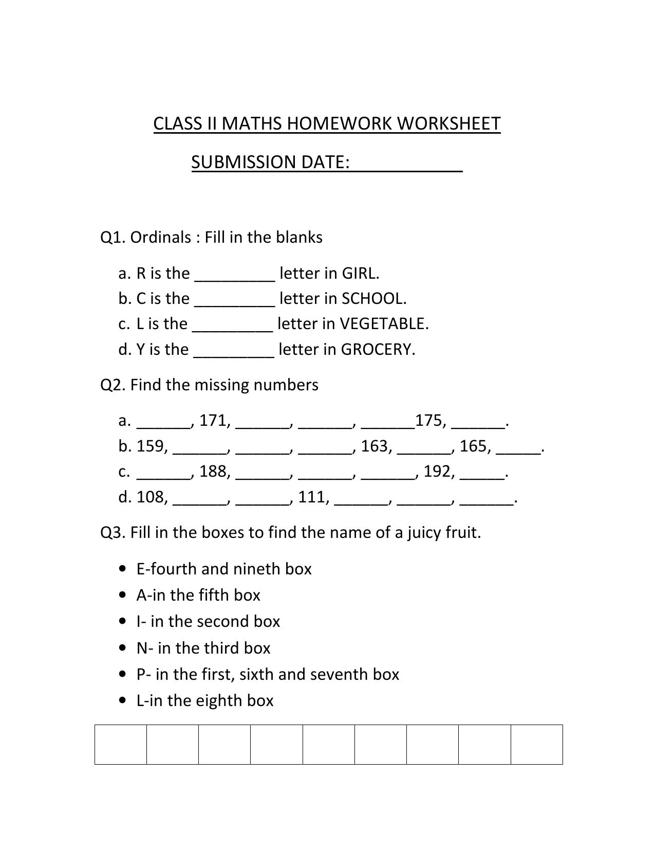 Revision Worksheets for Class 2 Maths Assignment 85 - Page 1
