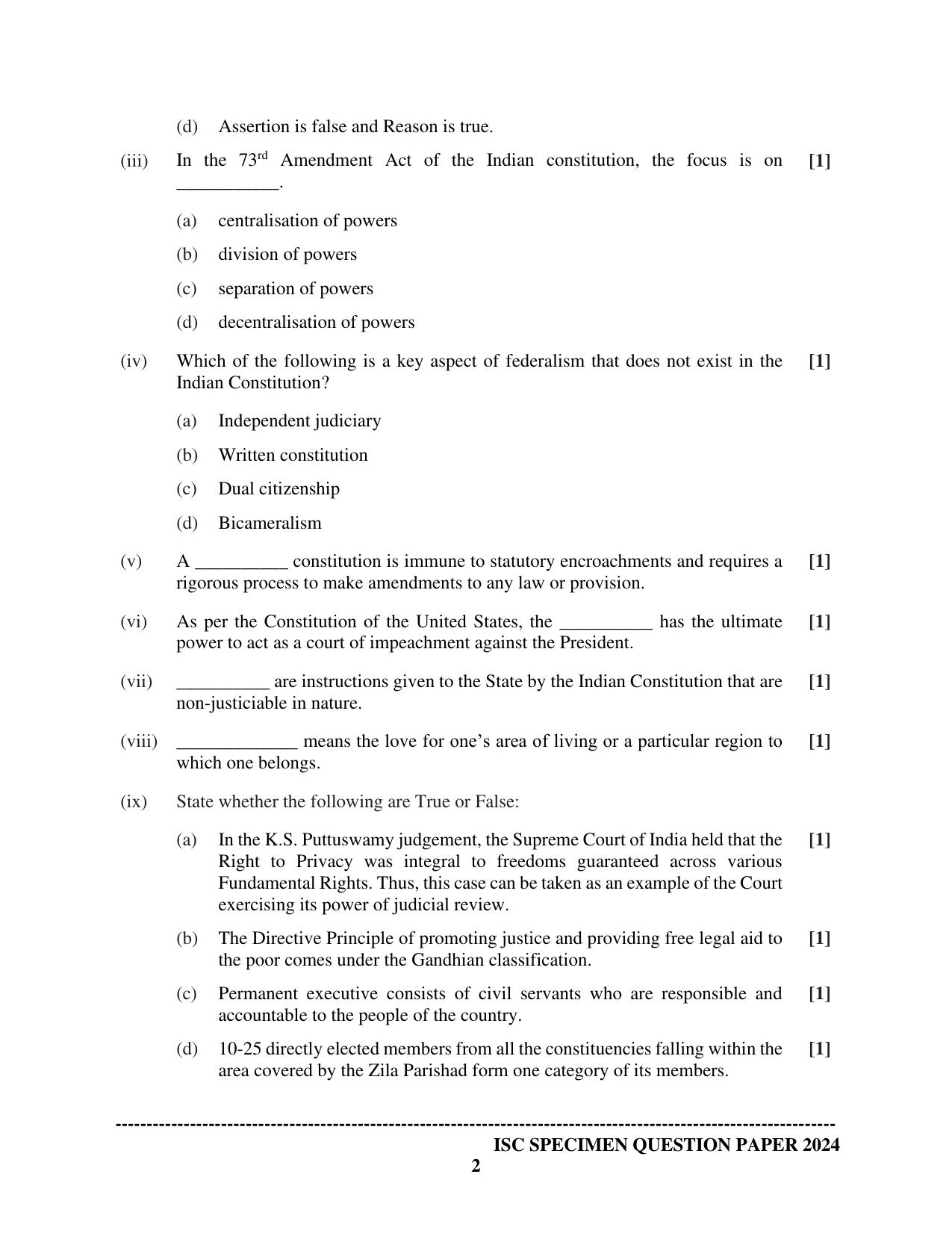 ISC Class 12 2024 Political Science Sample Paper - Page 2