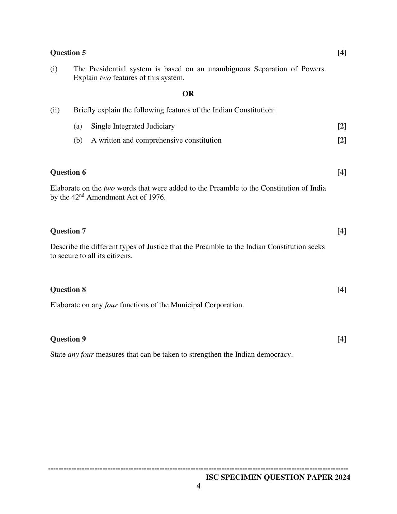 ISC Class 12 2024 Political Science Sample Paper - Page 4