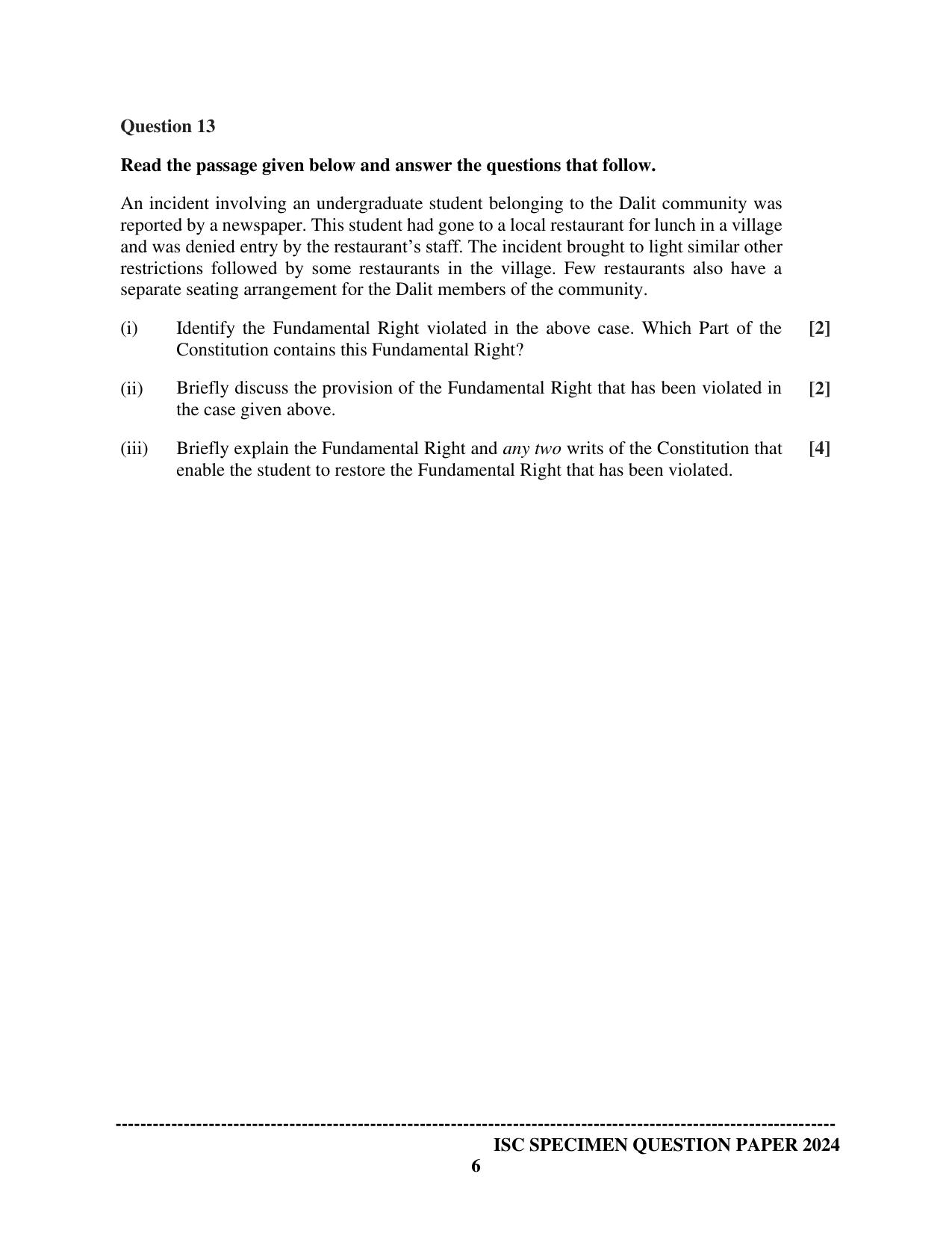 ISC Class 12 2024 Political Science Sample Paper - Page 6