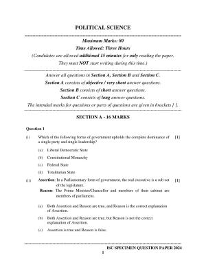 ISC Class 12 2024 Political Science Sample Paper