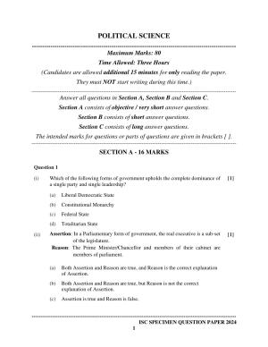 ISC Class 12 2024 Political Science Sample Paper