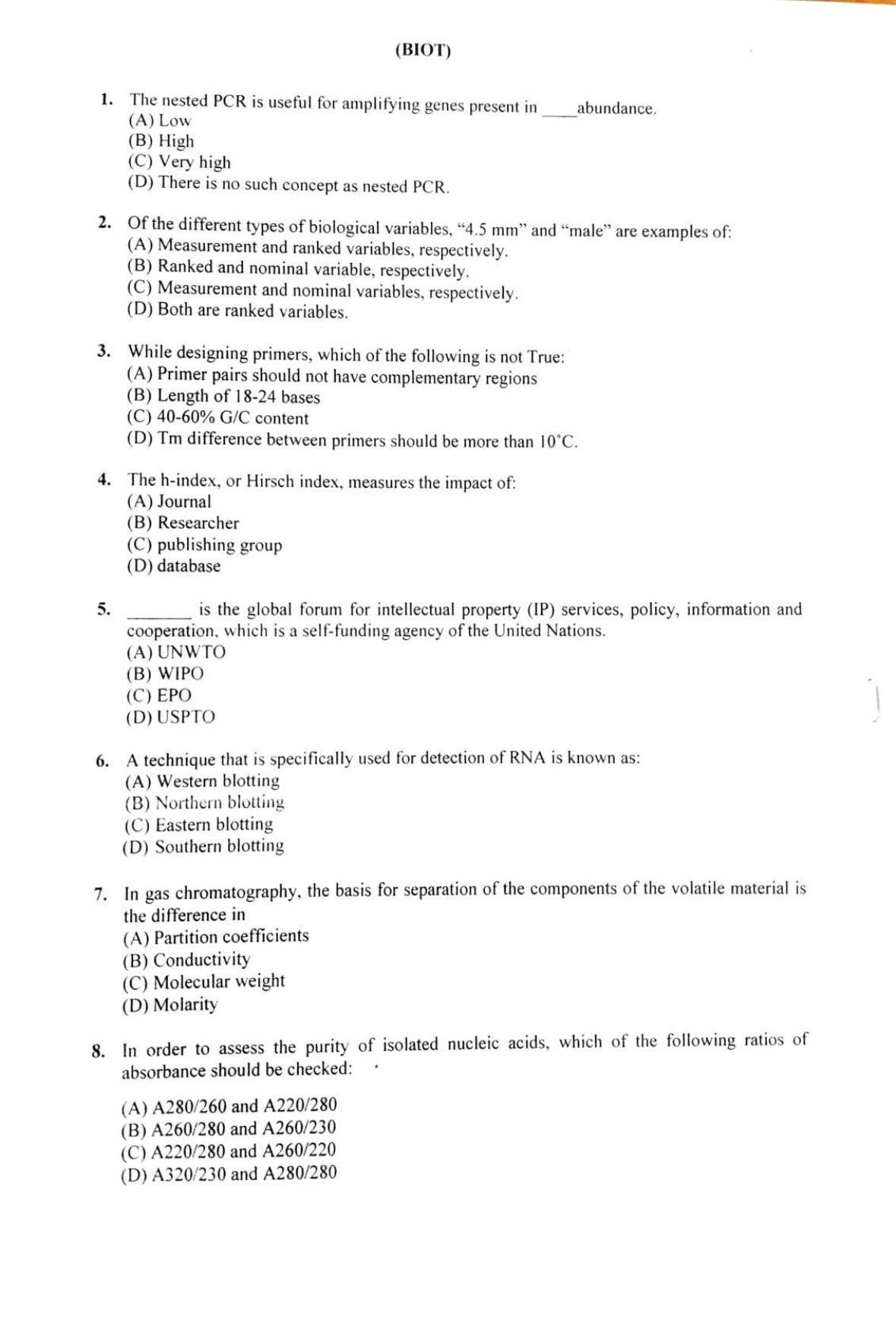 PU MPET Biotechnology 2020 Question Papers - Page 2