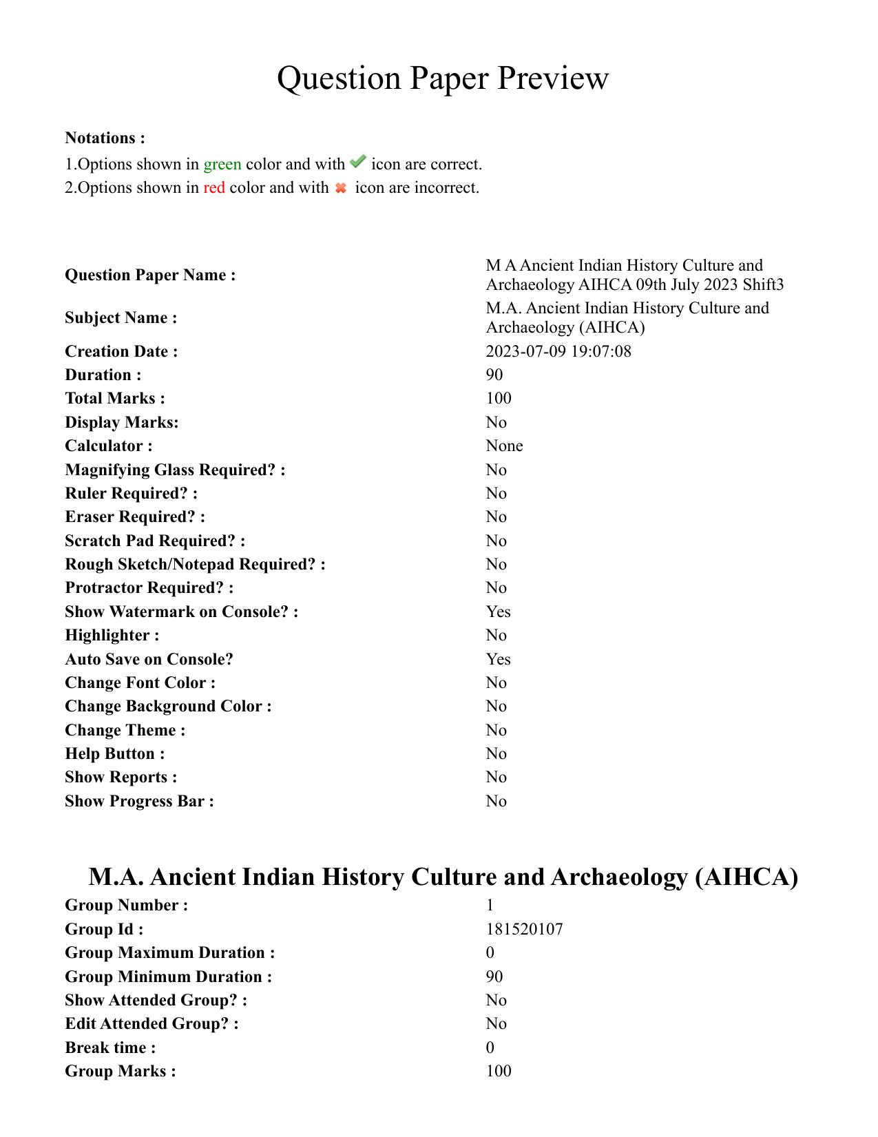 TS CPGET 2023 M.A. Ancient Indian History Culture and  Archaeology (AIHCA) (Shift 3) Question Paper with Answer Key - Page 1