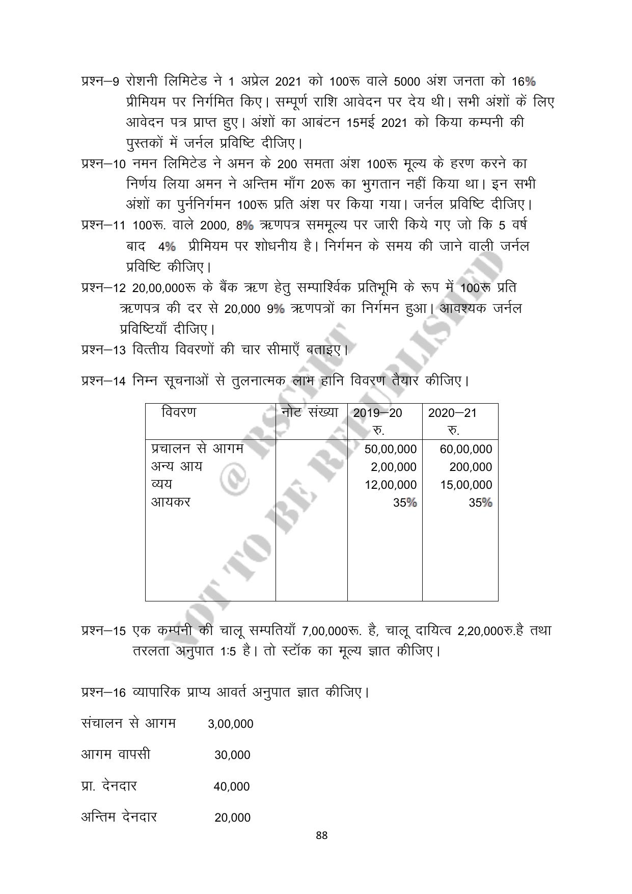 RBSE 2023 Class 12 Accountancy Question Bank - Page 88