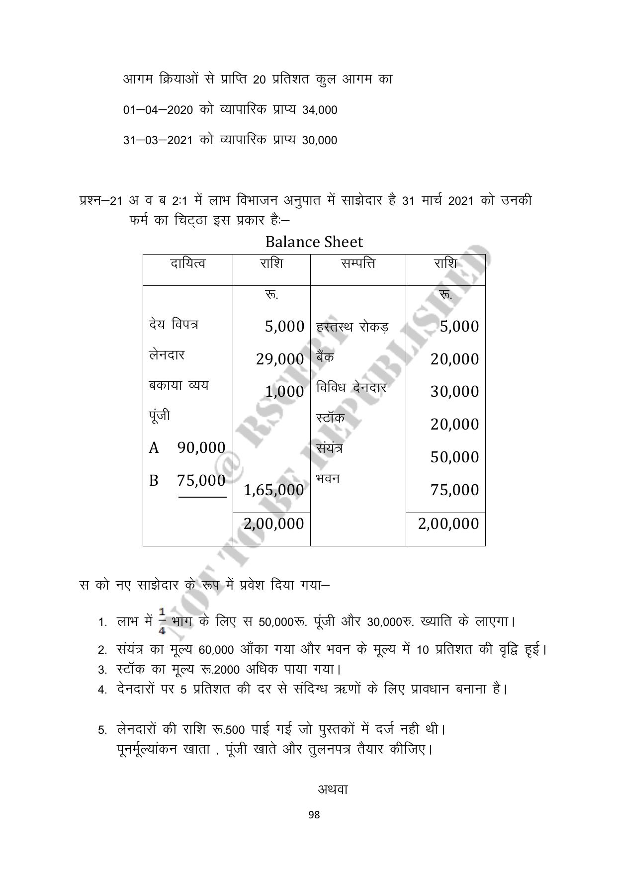 RBSE 2023 Class 12 Accountancy Question Bank - Page 98