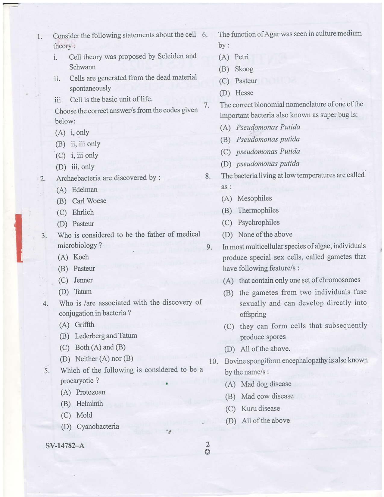KUET 2023 M.Sc. Microbiology Question Paper - Page 10