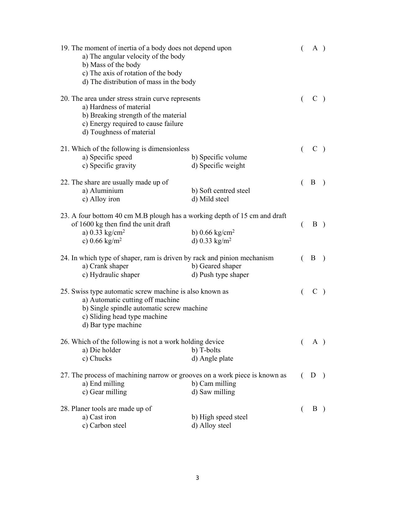 TS AGRICET 2019 AGRICULTURAL ENGINEERING PAPER WITH KEY - Page 3