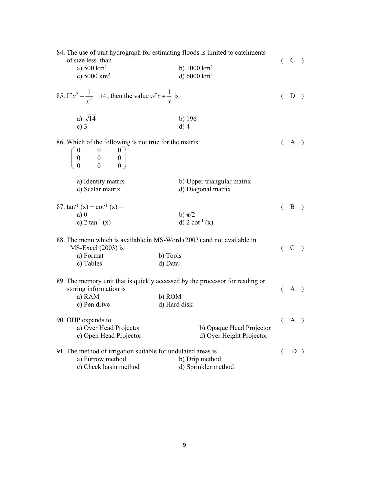 TS AGRICET 2019 AGRICULTURAL ENGINEERING PAPER WITH KEY - Page 9