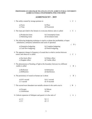 TS AGRICET 2019 AGRICULTURAL ENGINEERING PAPER WITH KEY