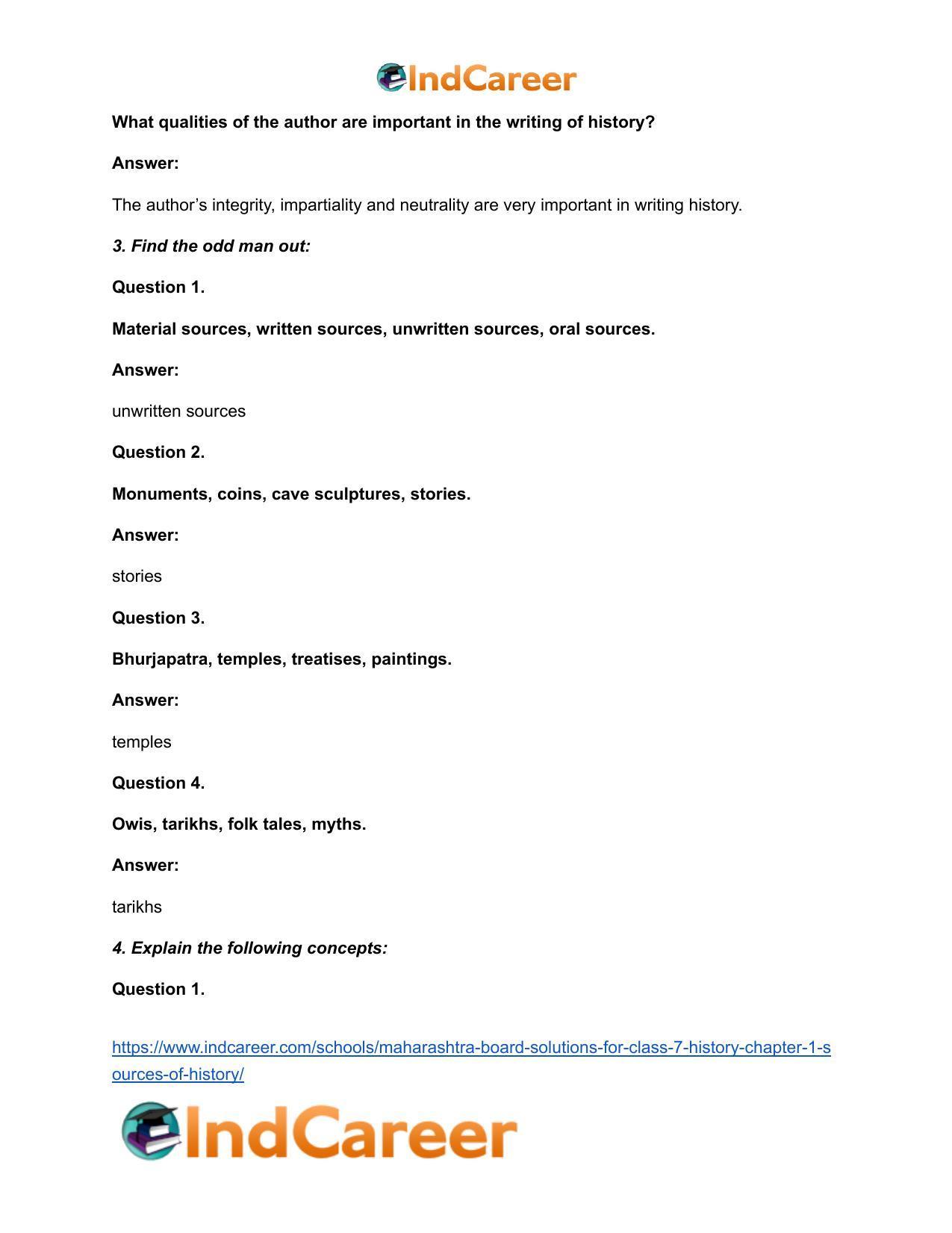 Maharashtra Board Solutions for Class 7- History: Chapter 1- Sources of History - Page 4