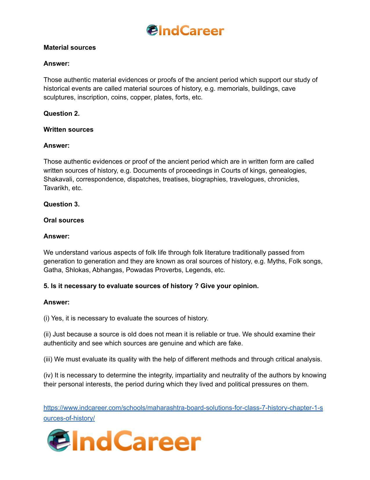 Maharashtra Board Solutions for Class 7- History: Chapter 1- Sources of History - Page 5
