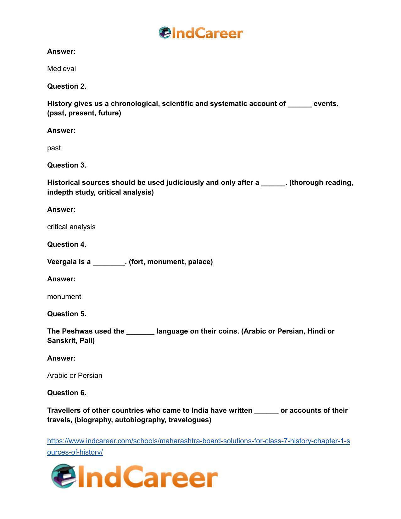 Maharashtra Board Solutions for Class 7- History: Chapter 1- Sources of History - Page 8