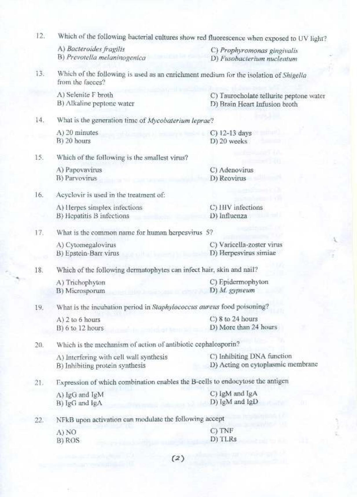 PU MPET Microbiology 2015 Question Paper - Page 3