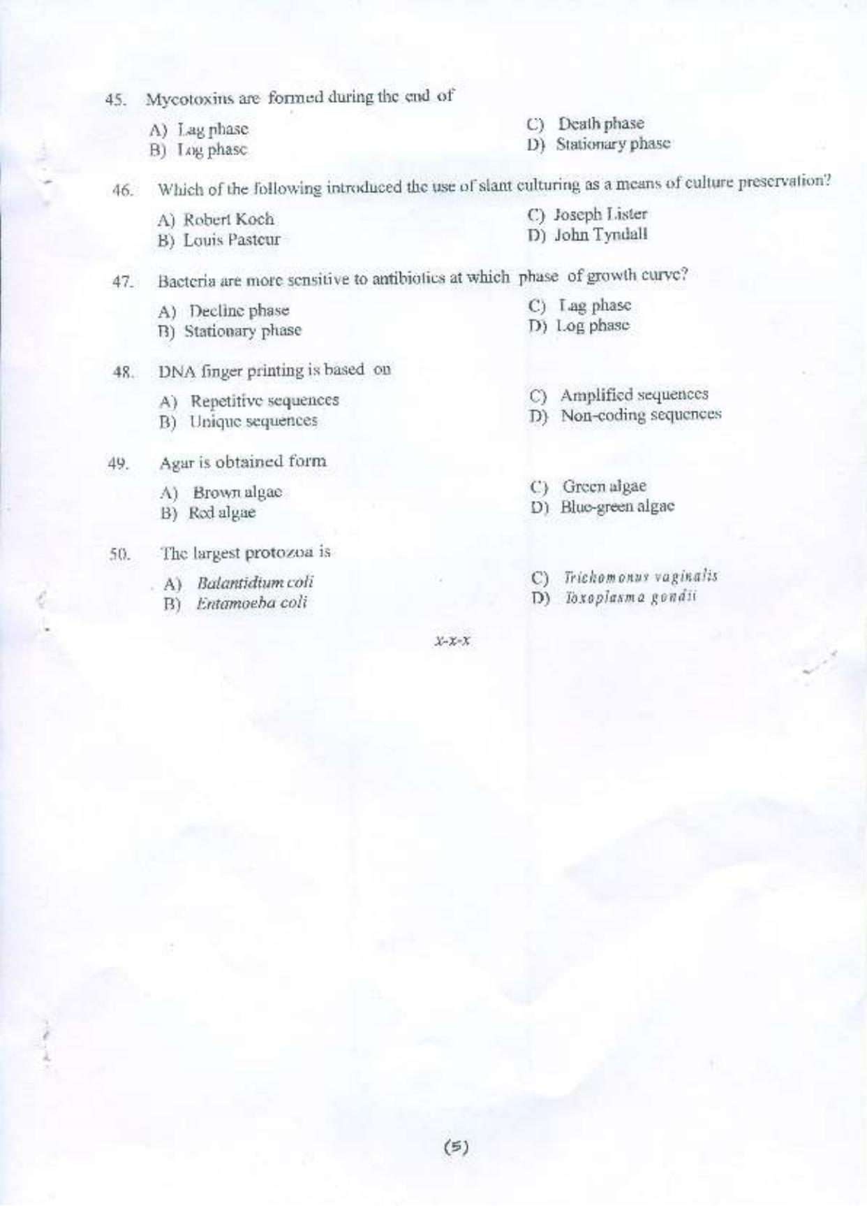 PU MPET Microbiology 2015 Question Paper - Page 6