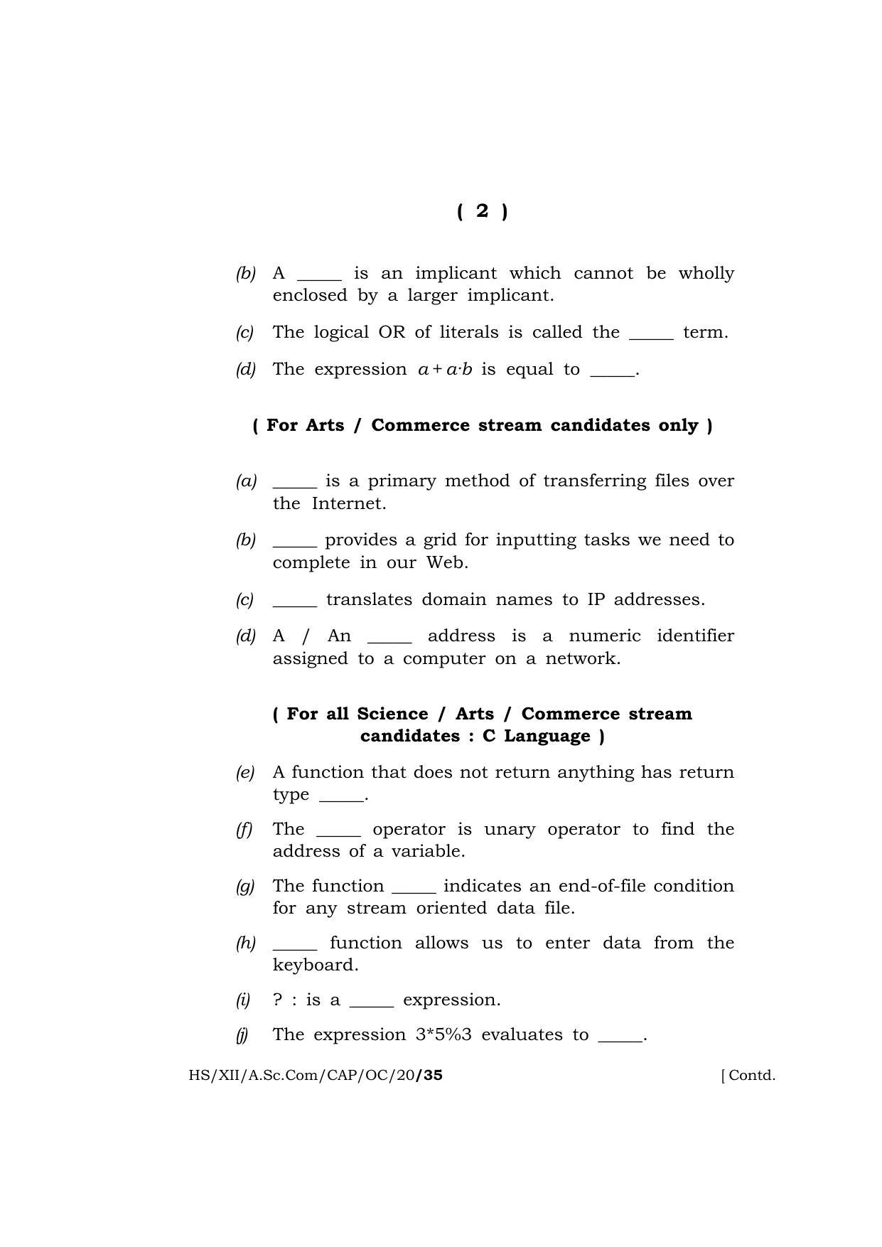 Meghalaya Board (MBOSE) Class 12 COMPUTER APPLICATIONS ( Old Course ) 2020 Question Paper - Page 2