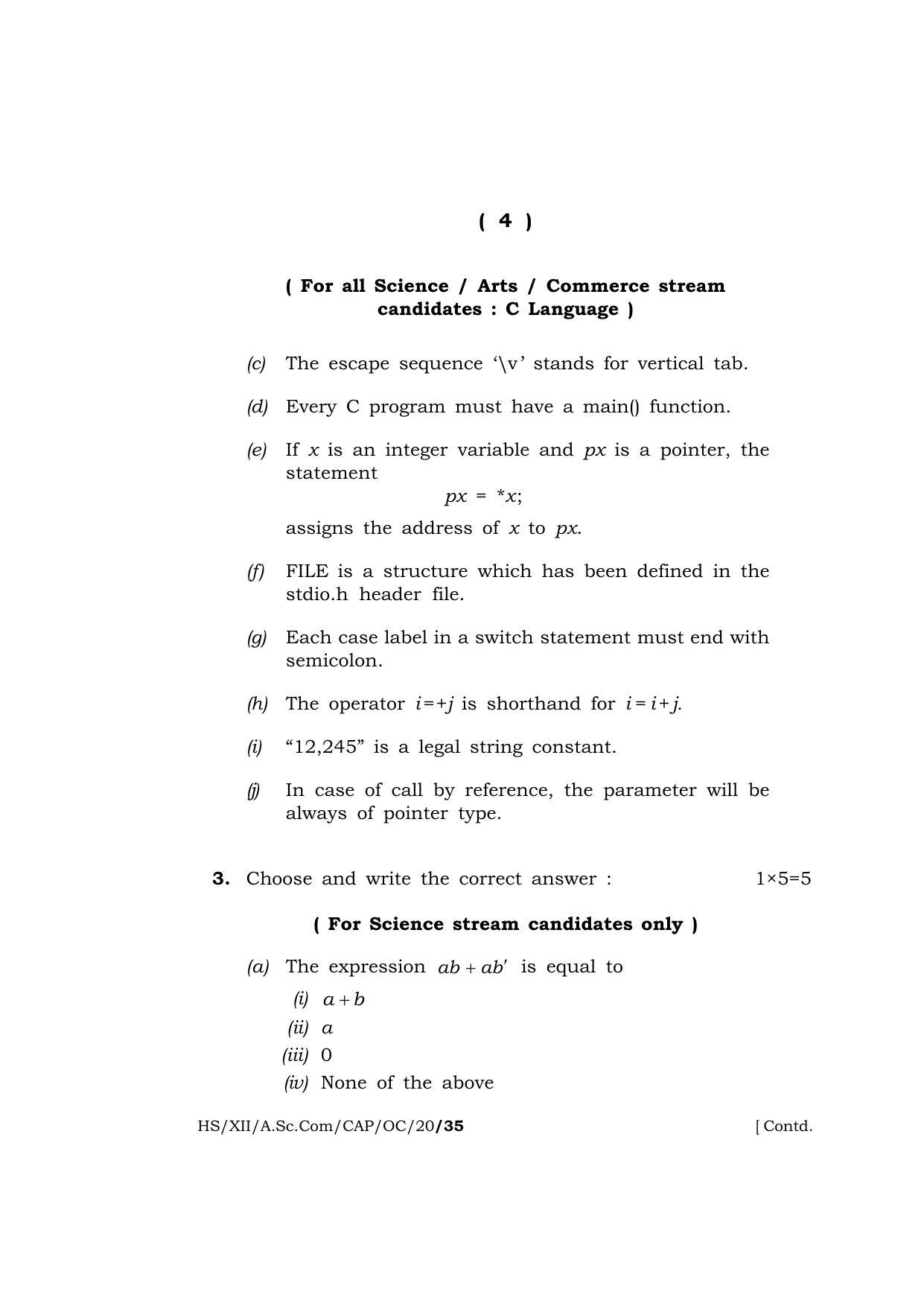 Meghalaya Board (MBOSE) Class 12 COMPUTER APPLICATIONS ( Old Course ) 2020 Question Paper - Page 4