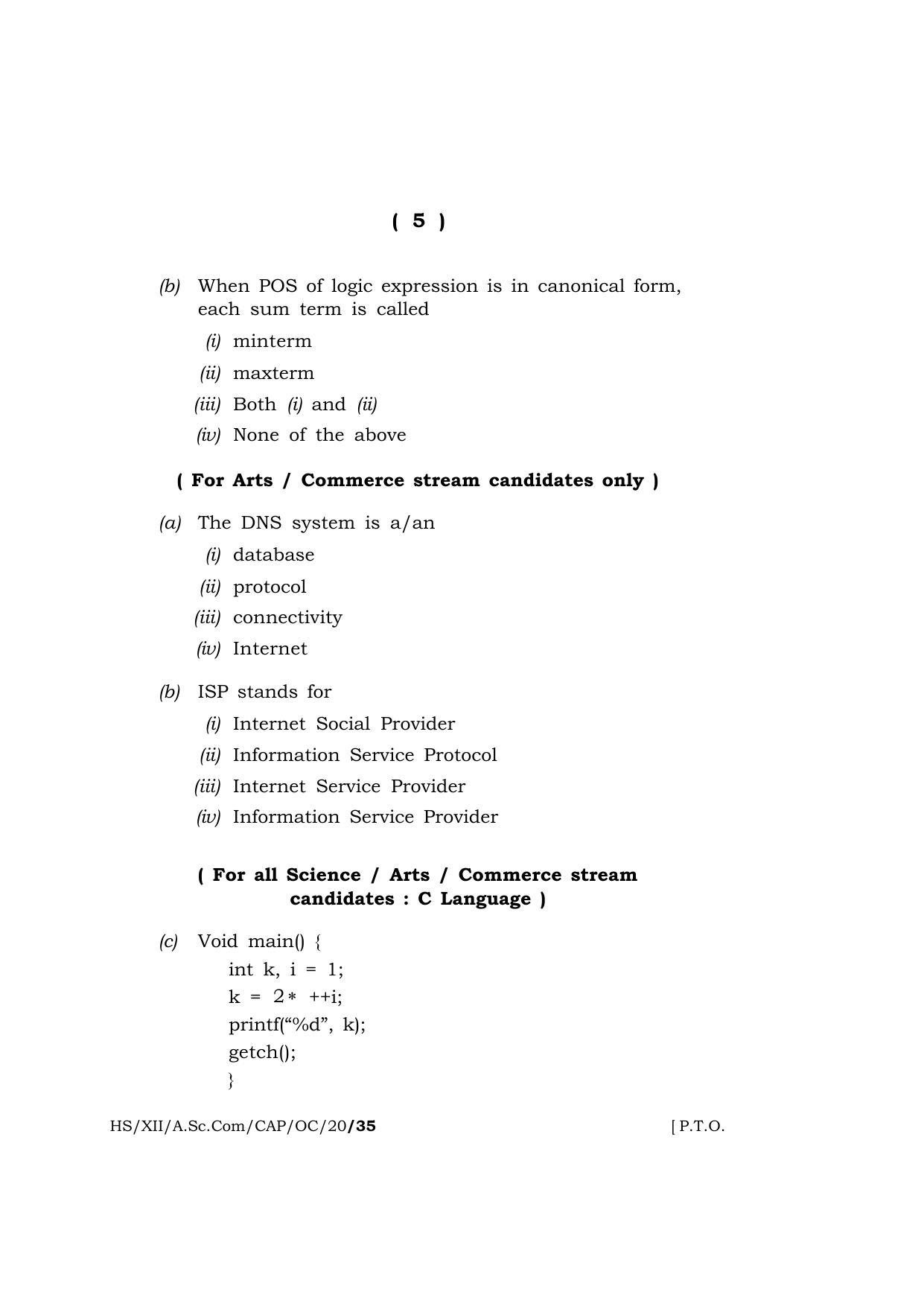Meghalaya Board (MBOSE) Class 12 COMPUTER APPLICATIONS ( Old Course ) 2020 Question Paper - Page 5