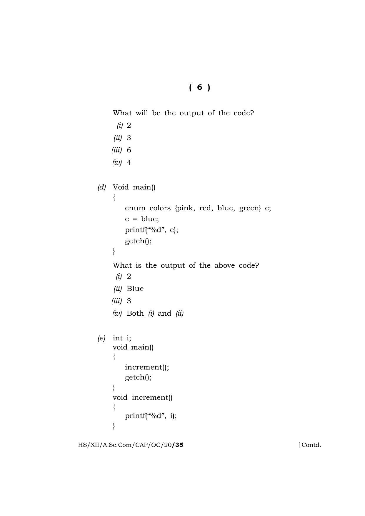 Meghalaya Board (MBOSE) Class 12 COMPUTER APPLICATIONS ( Old Course ) 2020 Question Paper - Page 6