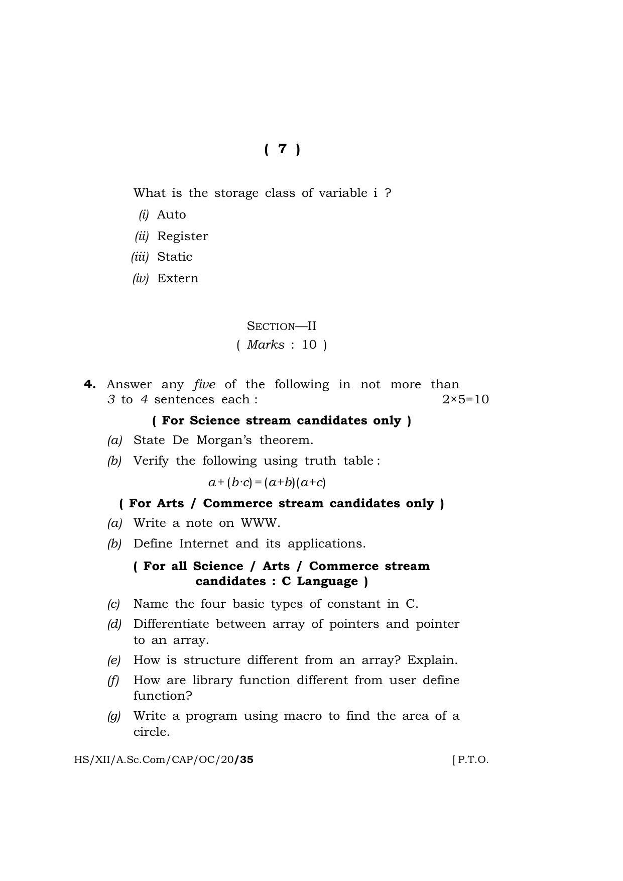 Meghalaya Board (MBOSE) Class 12 COMPUTER APPLICATIONS ( Old Course ) 2020 Question Paper - Page 7