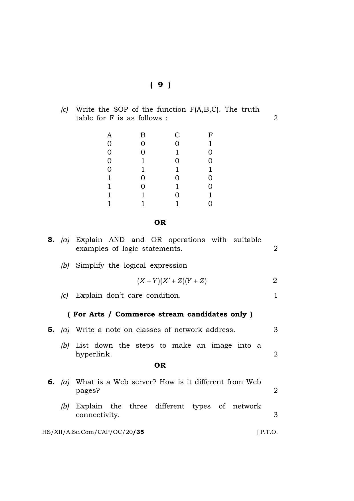 Meghalaya Board (MBOSE) Class 12 COMPUTER APPLICATIONS ( Old Course ) 2020 Question Paper - Page 9