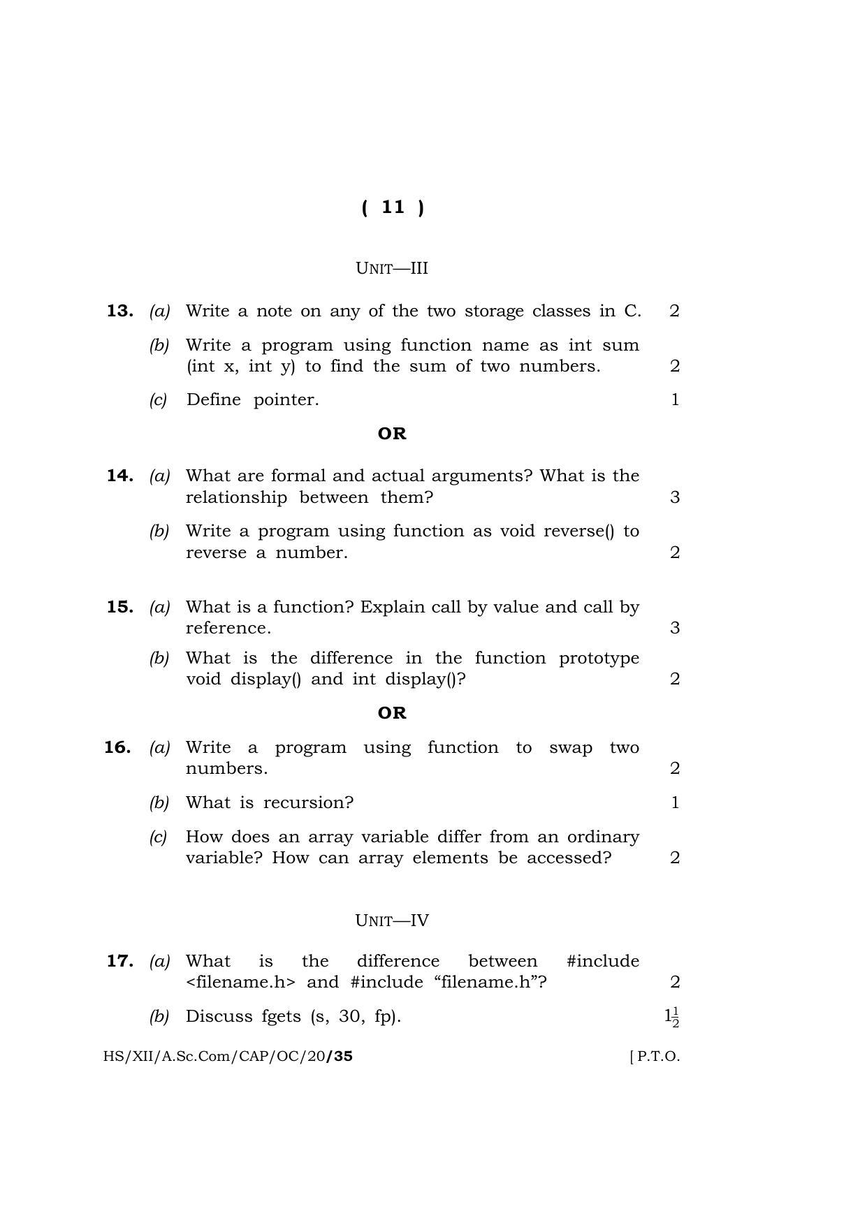Meghalaya Board (MBOSE) Class 12 COMPUTER APPLICATIONS ( Old Course ) 2020 Question Paper - Page 11