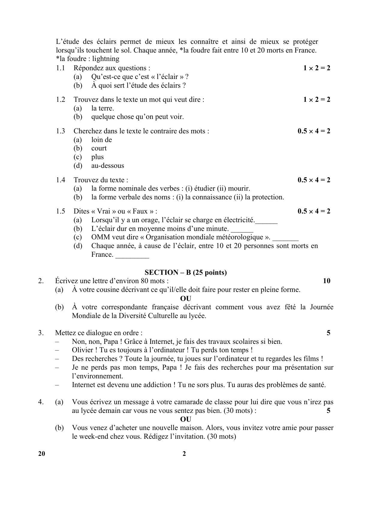 CBSE Class 10 20-French 2017-comptt Question Paper - Page 2