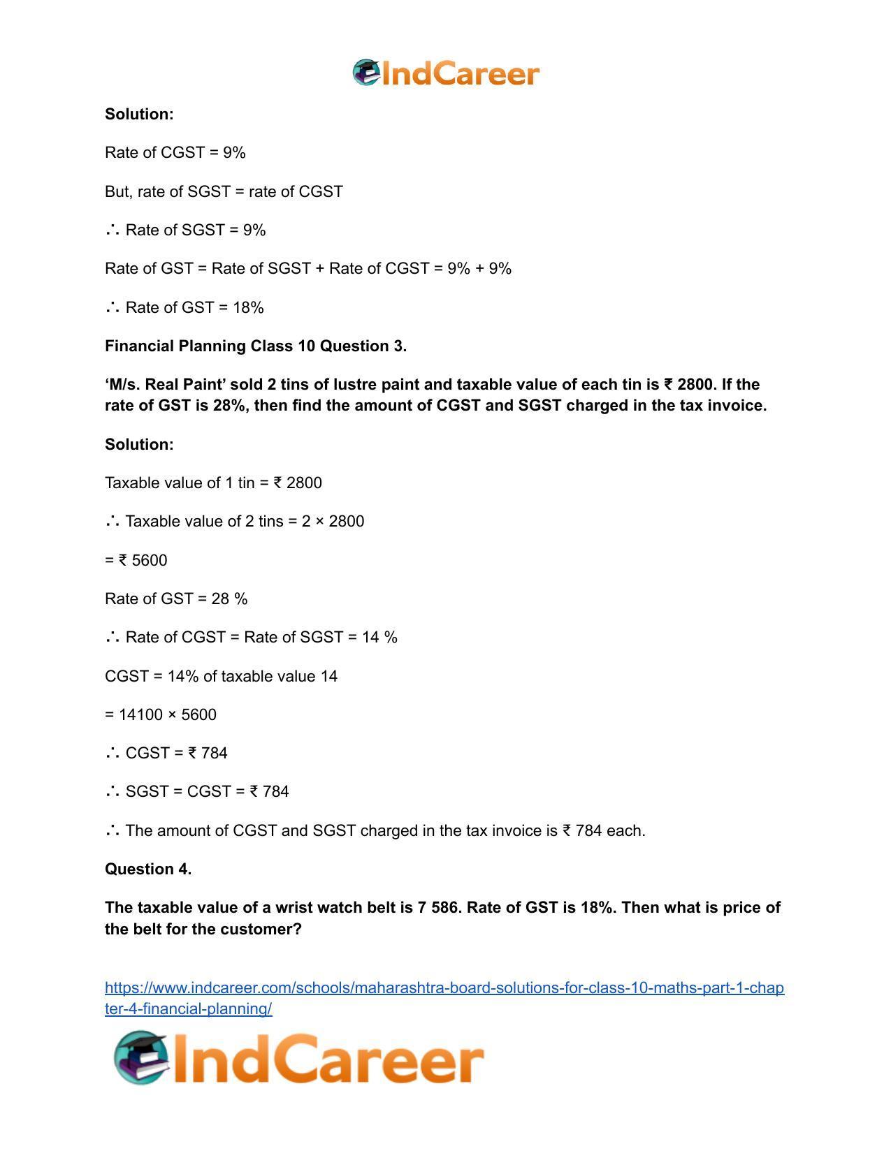 Maharashtra Board Solutions for Class 10-Maths (Part 1): Chapter 4- Financial Planning - Page 3