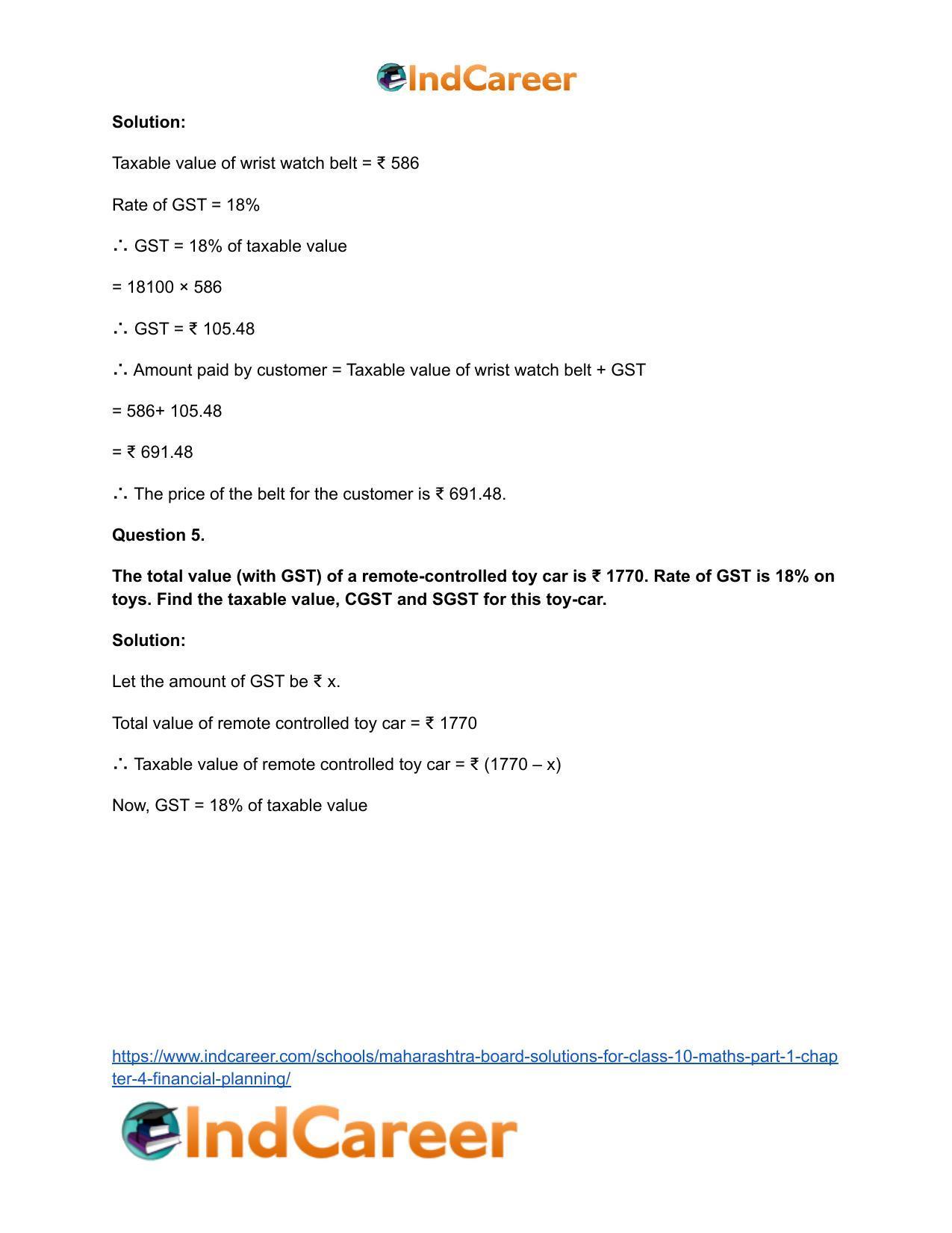 Maharashtra Board Solutions for Class 10-Maths (Part 1): Chapter 4- Financial Planning - Page 4