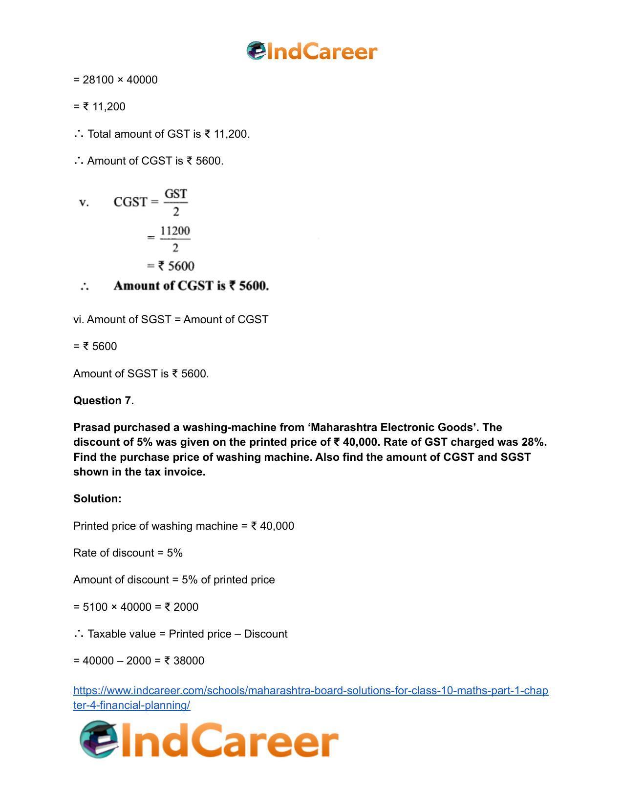 Maharashtra Board Solutions for Class 10-Maths (Part 1): Chapter 4- Financial Planning - Page 7