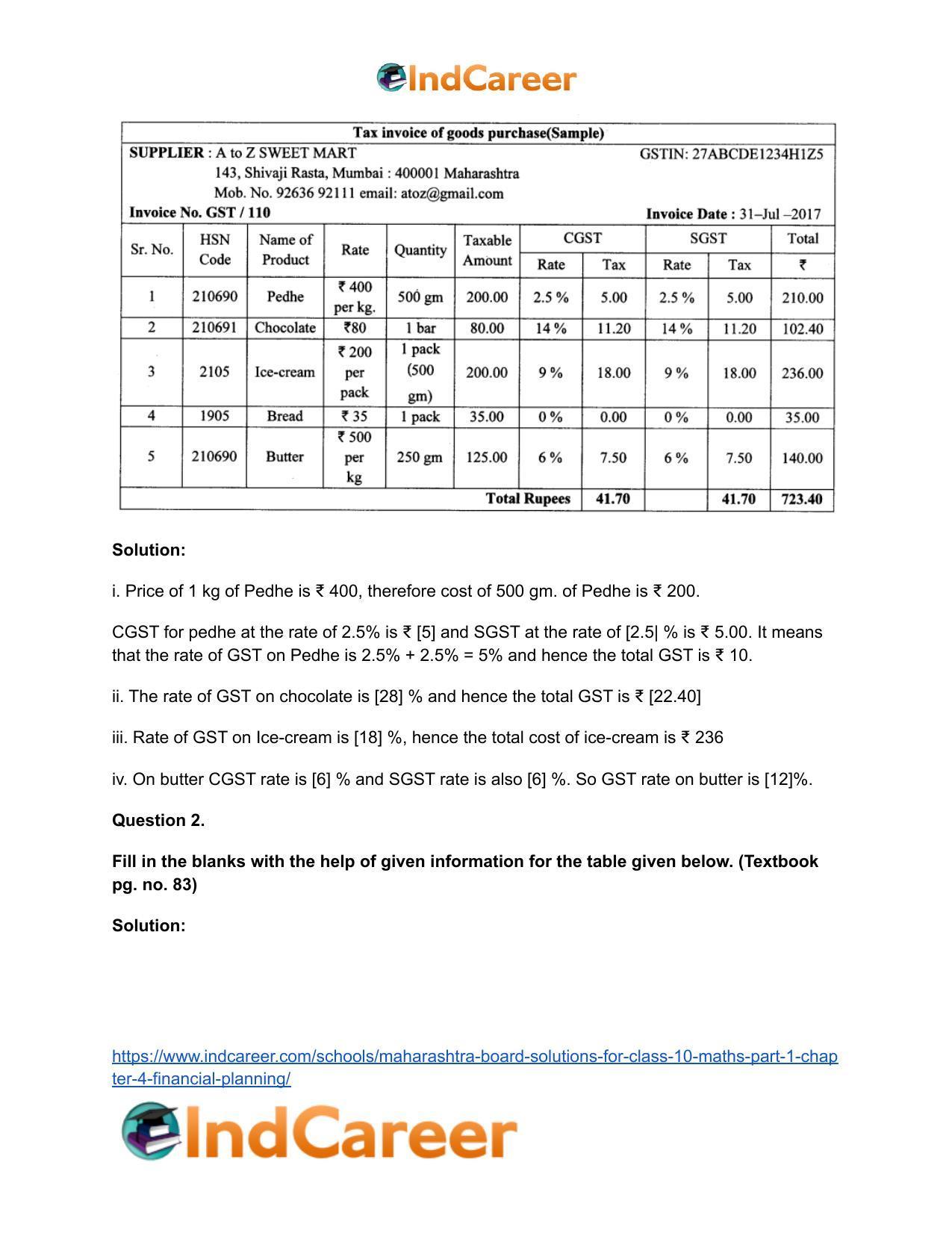 Maharashtra Board Solutions for Class 10-Maths (Part 1): Chapter 4- Financial Planning - Page 9