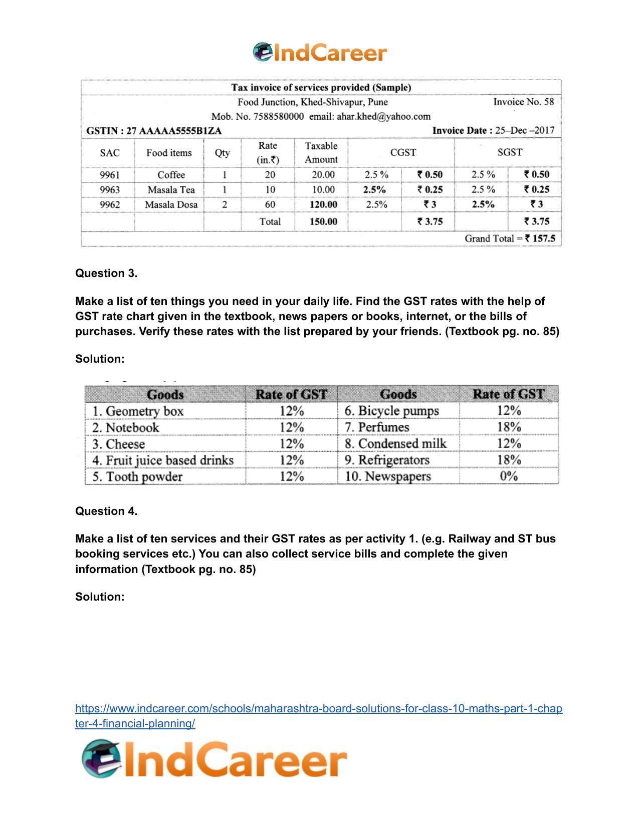 Maharashtra Board Solutions for Class 10-Maths (Part 1): Chapter 4- Financial Planning - Page 10