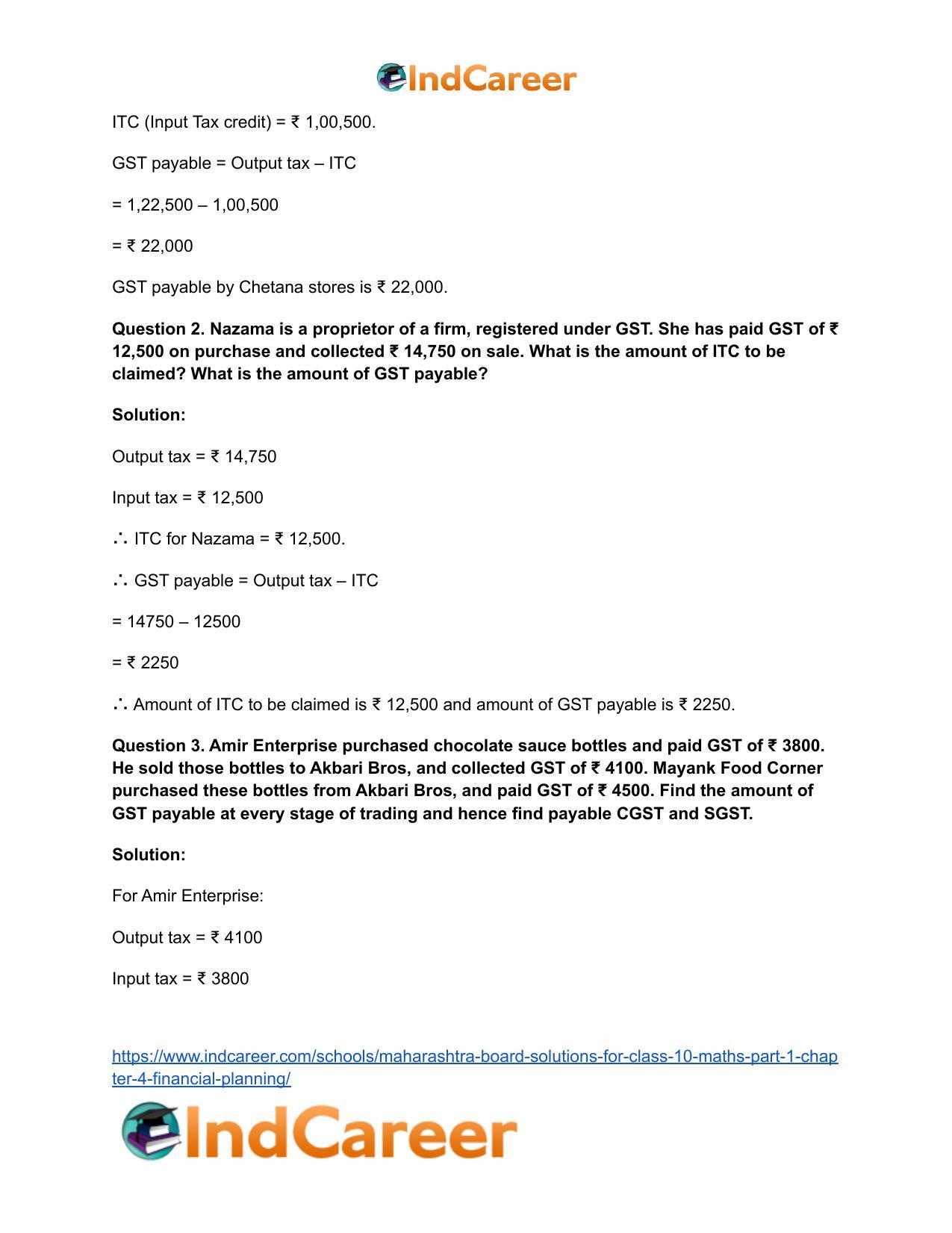Maharashtra Board Solutions for Class 10-Maths (Part 1): Chapter 4- Financial Planning - Page 12
